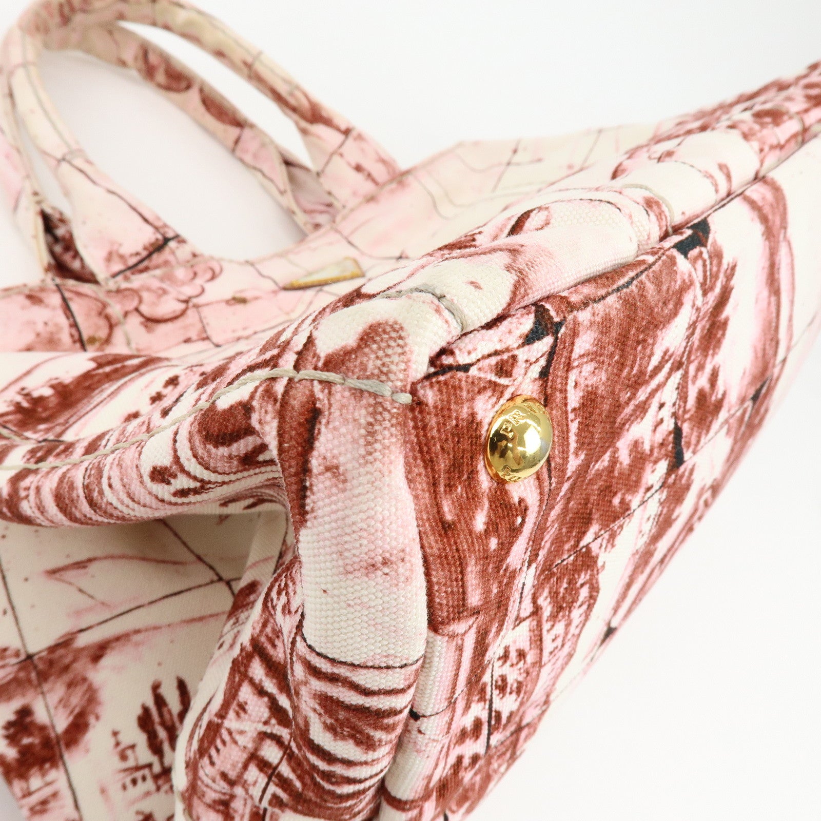 PRADA Canapa Large Triangle Logo Canvas Tote Bag Bordeaux B1872B