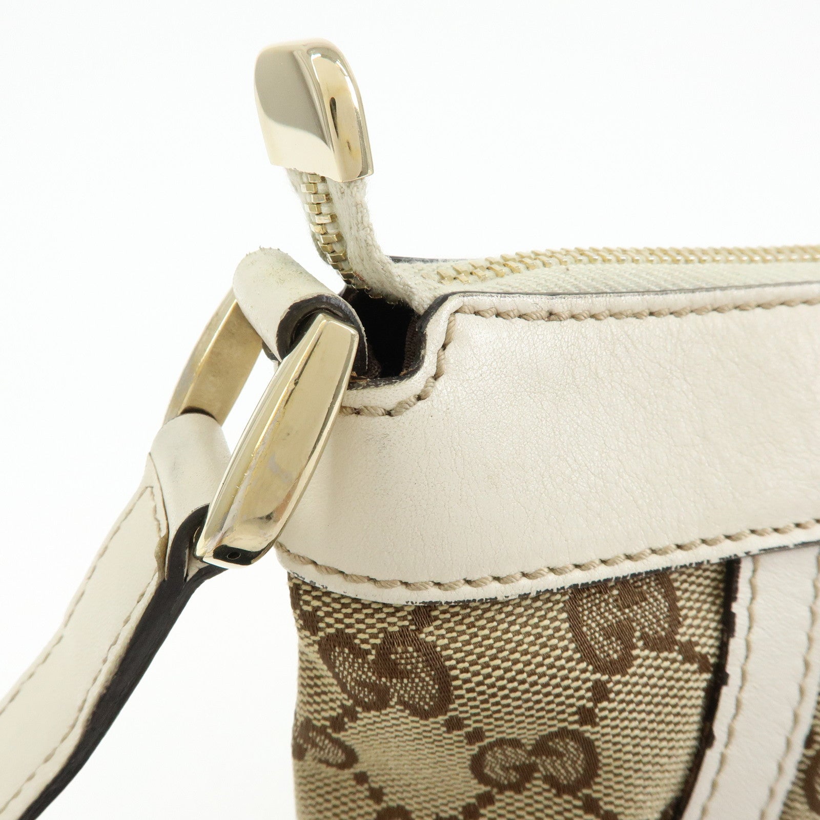 GUCCI Abbey GG Canvas Leather Shoulder Bag Beige White 203257