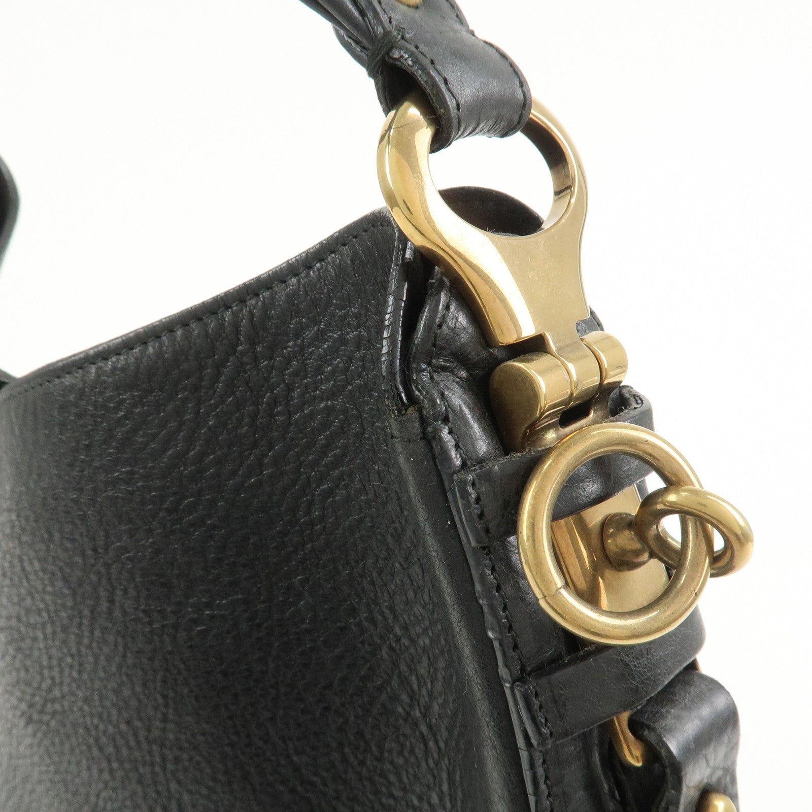Ferragamo Gancini Calf Leather Shoulder Bag Hand Bag Black