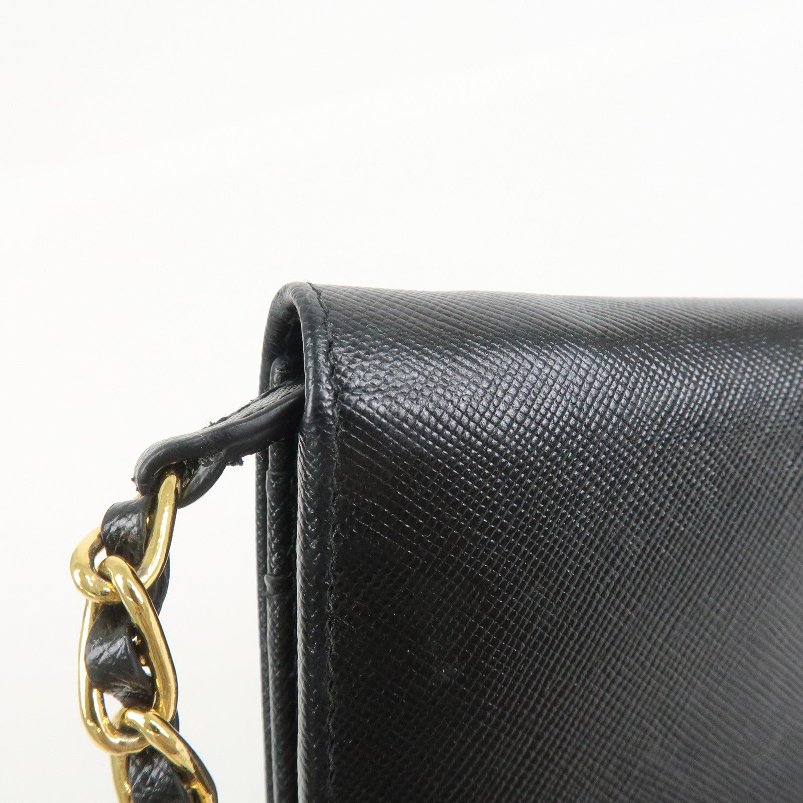 PRADA Saffiano Leather Chain Wallet WOC Black 1M1290