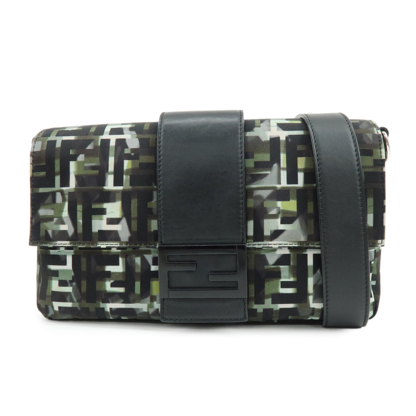 FENDI Zucca Nylon Leather Shoulder Bag Waist Bag Black Green 7VA472