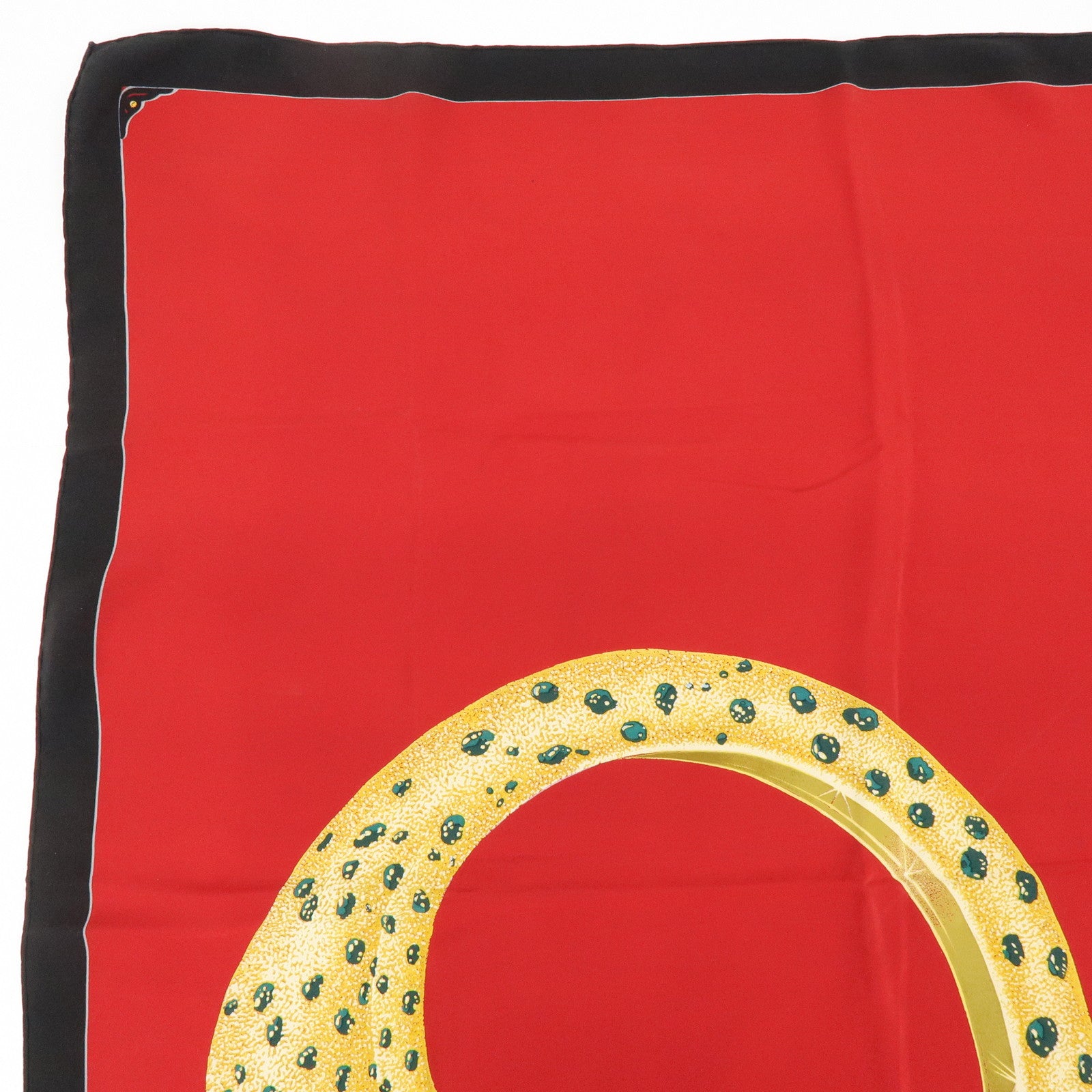 Cartier Silk 100% Scarf Ring Panthere Red Black