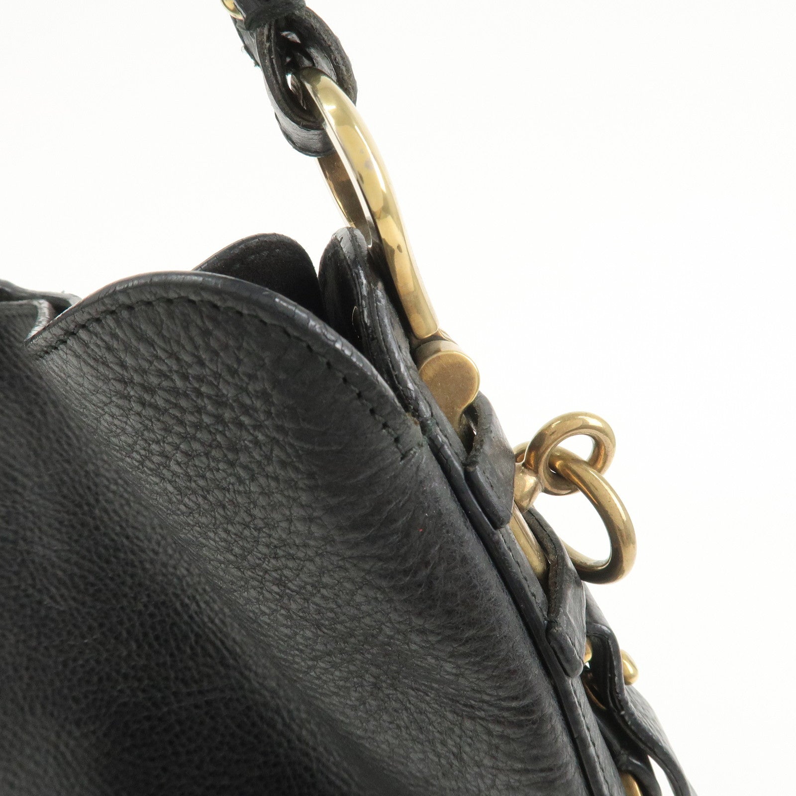 Ferragamo Gancini Calf Leather Shoulder Bag Hand Bag Black