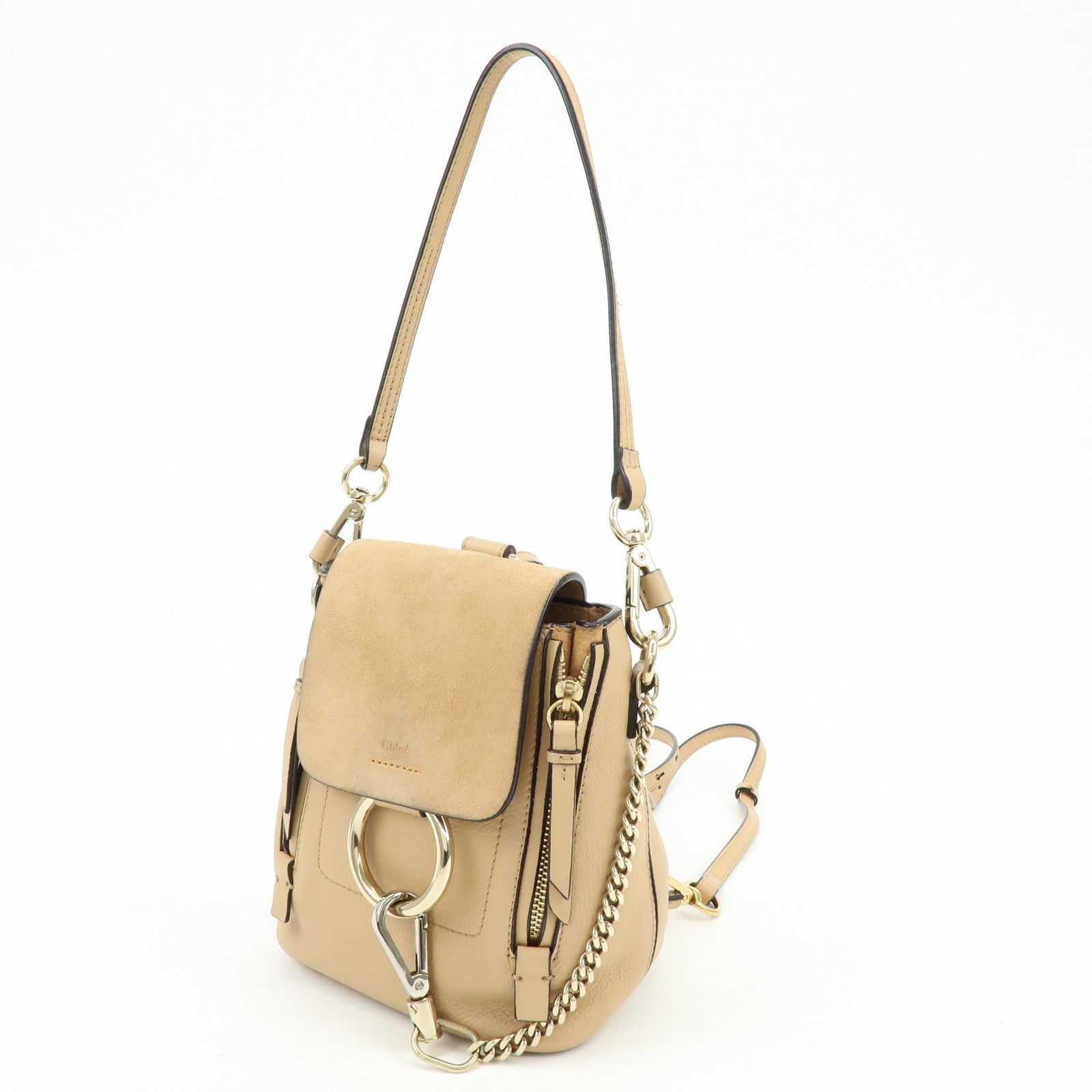 Chloe Faye Suede Leather 2Way Bag Backpack Hand Bag Beige