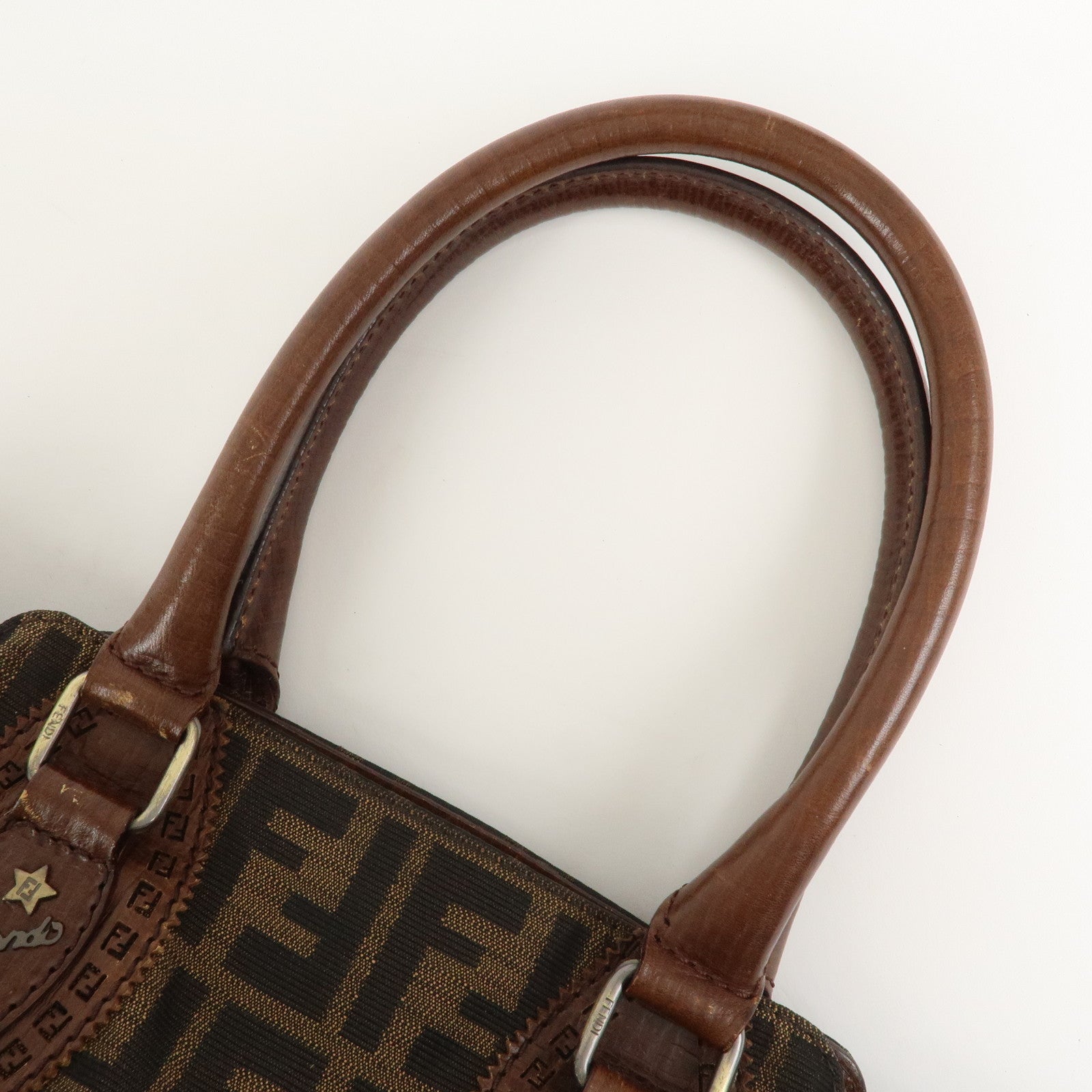 FENDI Etnico Zucca Canvas Leather Shoulder Bag Brown Black 8BN157