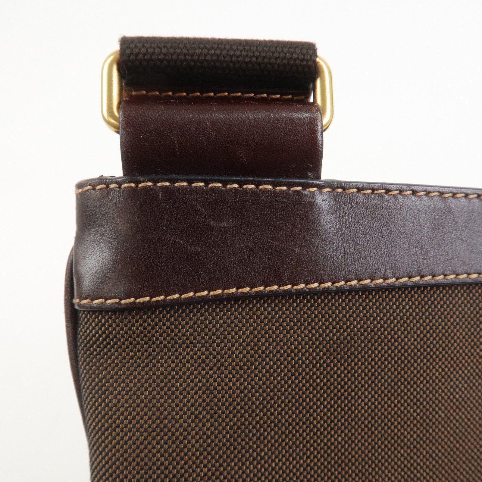 PRADA Logo Jacquard Leather Shoulder Bag Brown BT0537