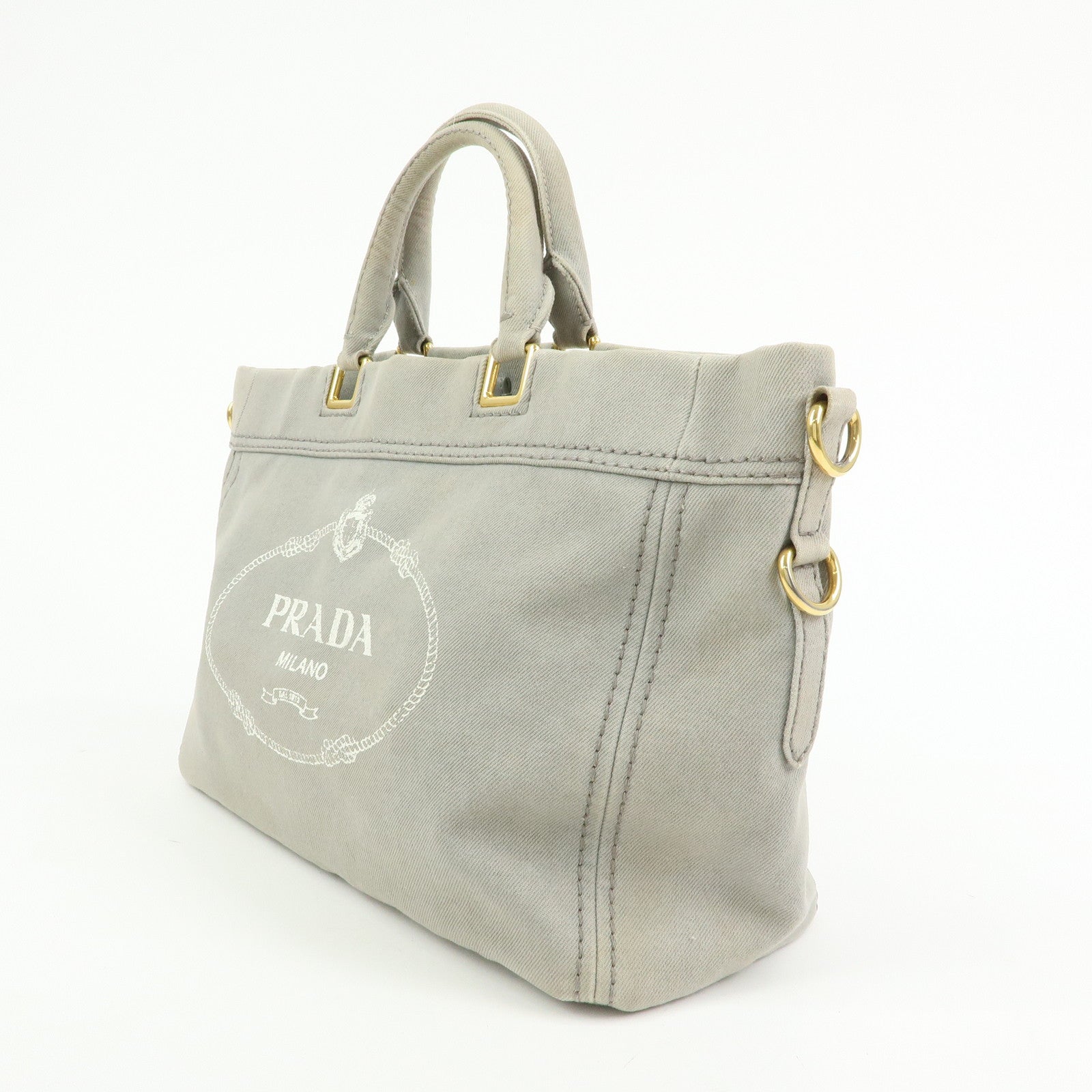 PRADA Canapa Canvas 2Way Bag Hand Bag Shoulder Bag Gray BN2069