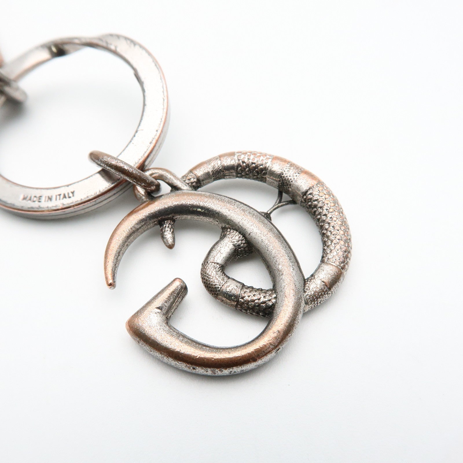 GUCCI Snake Double G Metal Bag Charm Key Holder Silver 325355