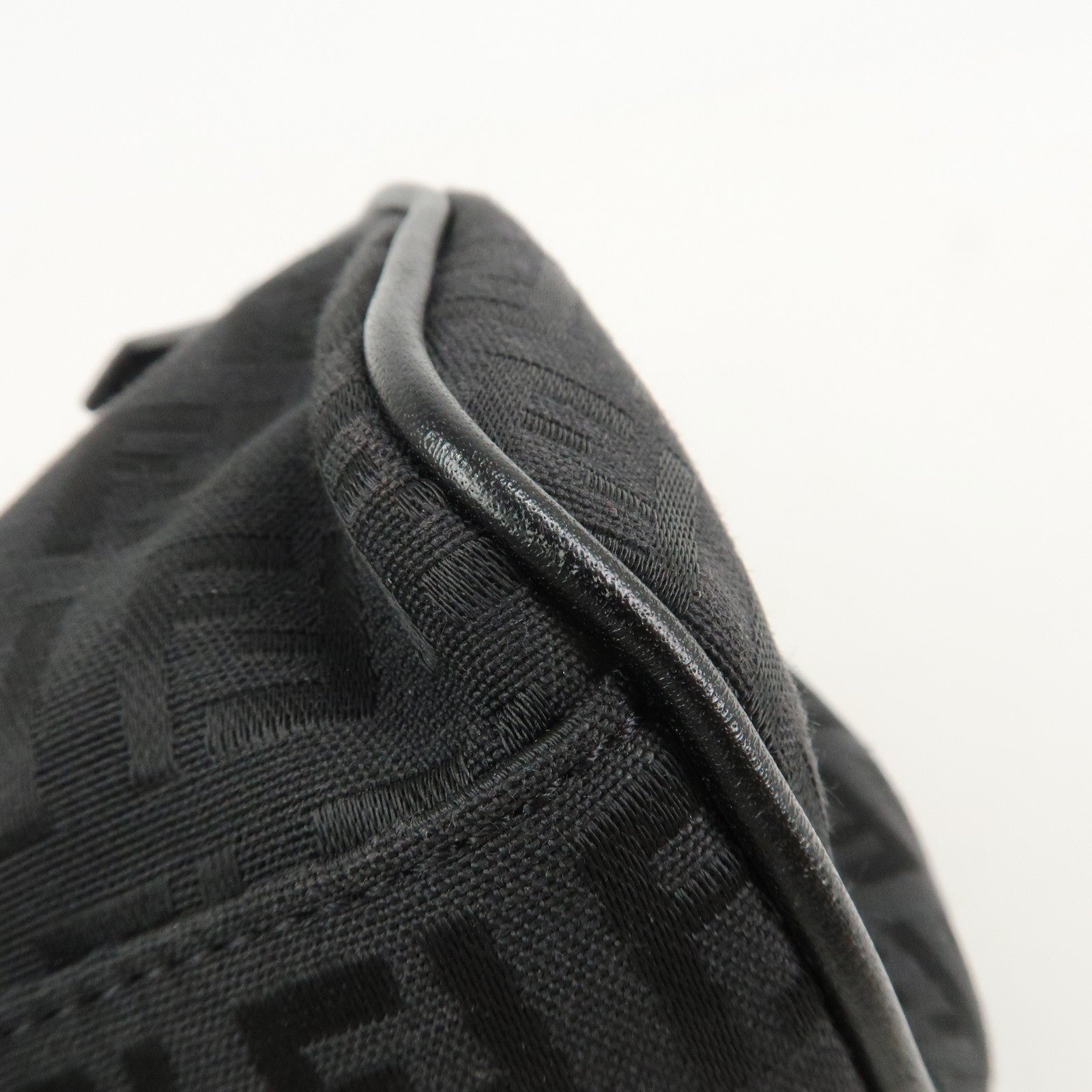 FENDI Zucchino Canvas Leather Hand Bag Shoulder Bag Black 8BR437