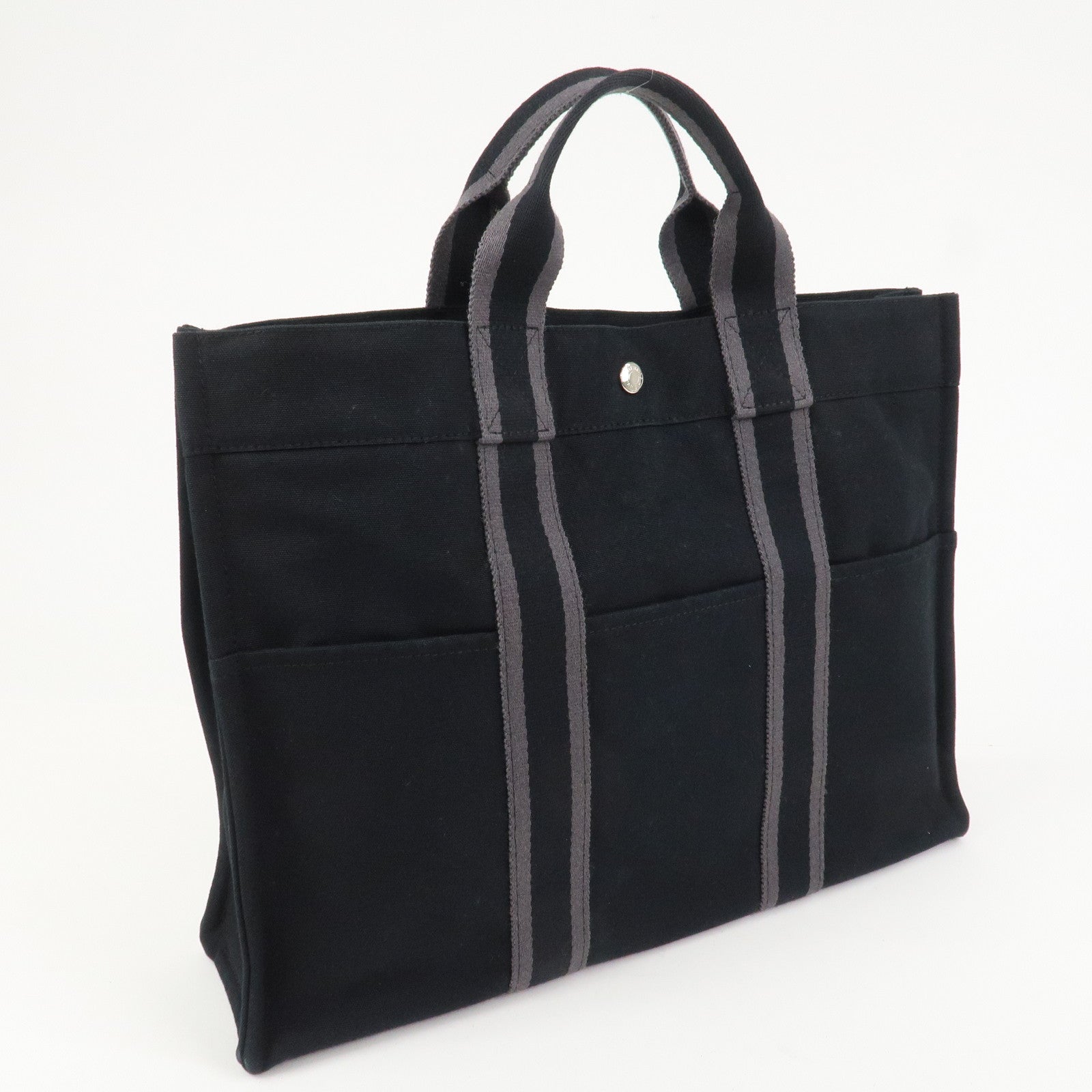 HERMES Fourre Tout MM Canvas Tote Bag Hand Bag Black