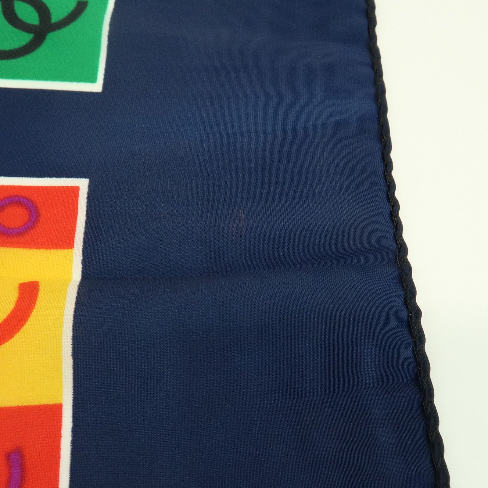 CHANEL COCO Mark Silk 100% Scarf Logo Print Black Multicolor