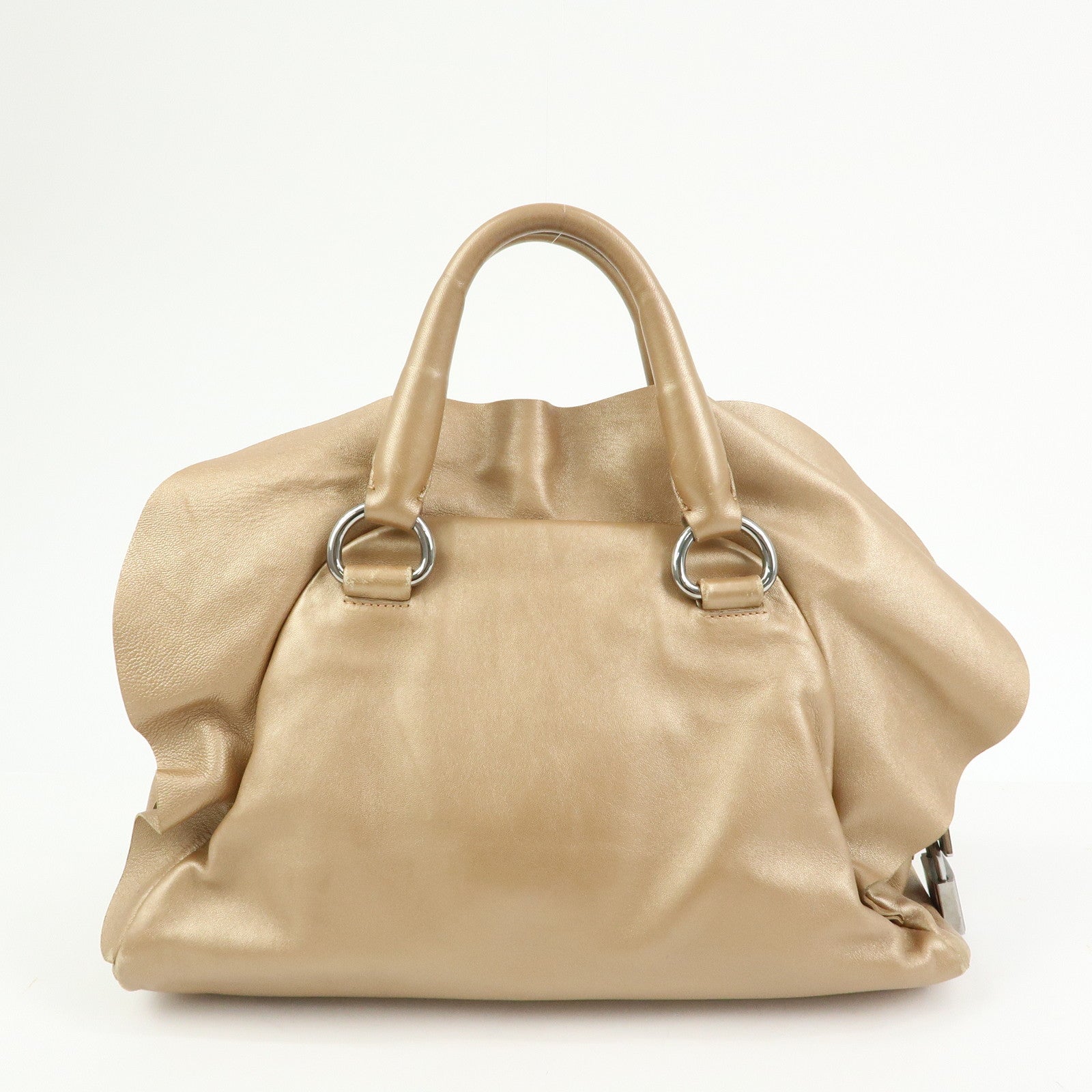 PRADA Frilled Leather Tote Bag Hand Bag Champagne Gold