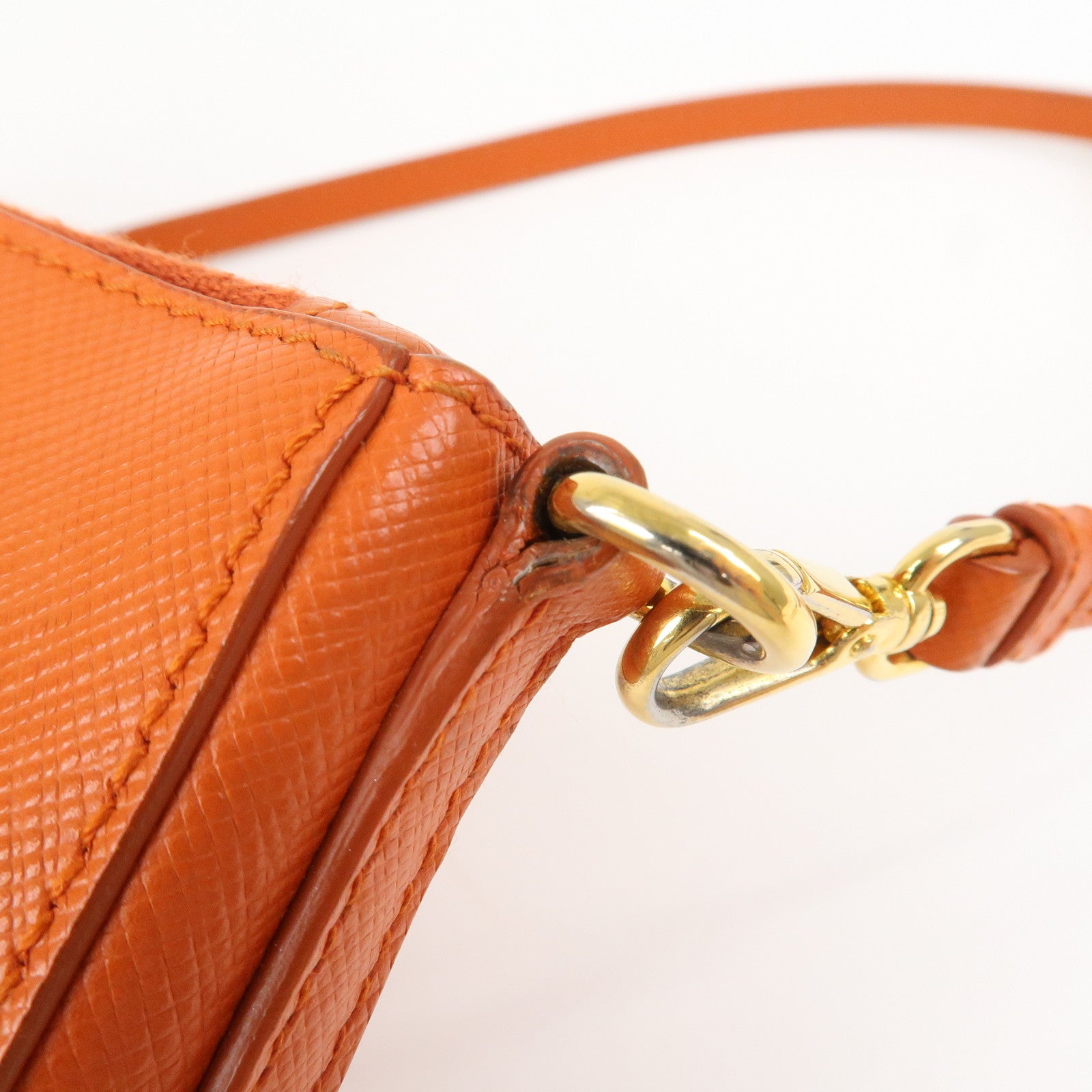 PRADA Logo Leather Shoulder Bag Crossbody Bag Orange BT0834