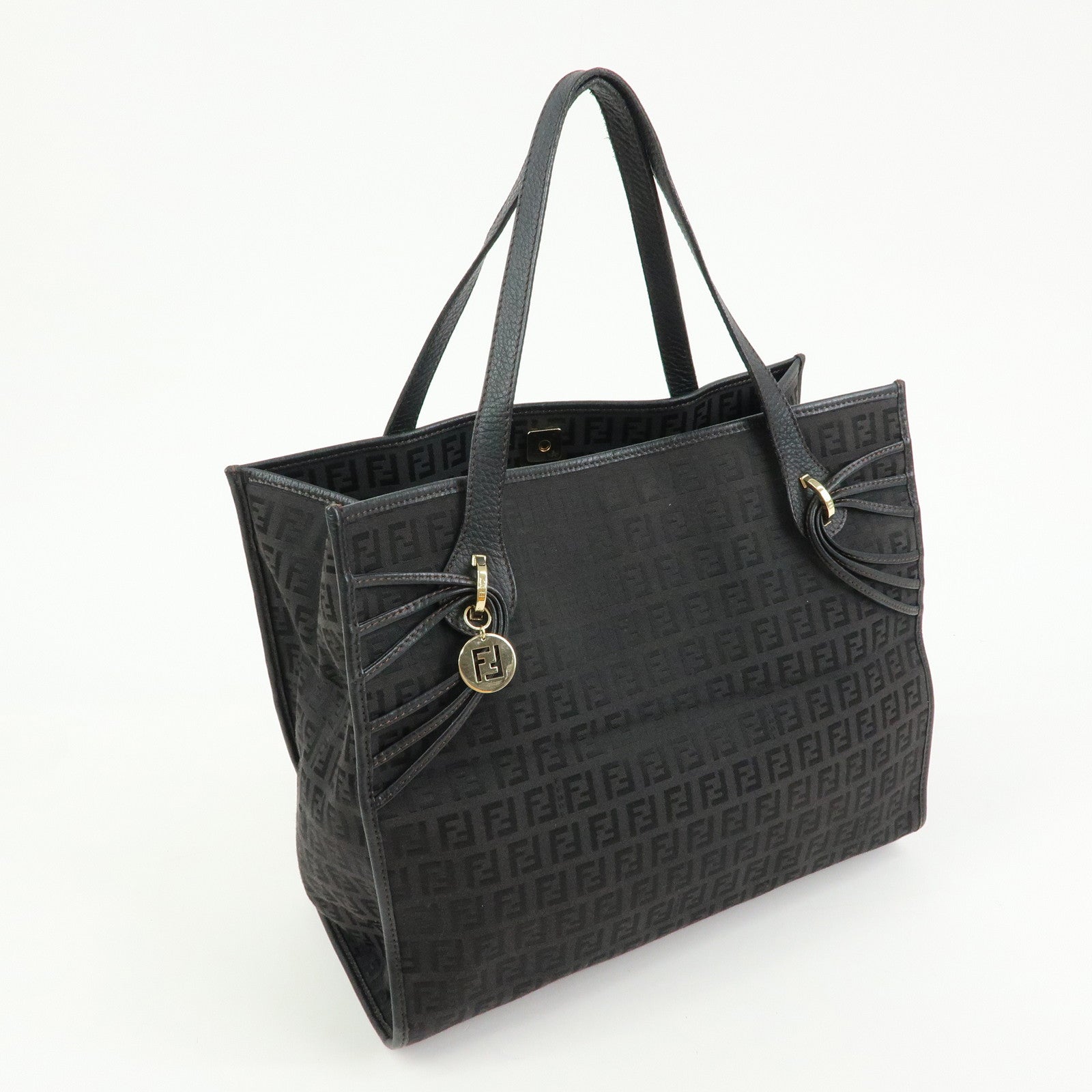 FENDI Zucchino Canvas Leather Shoulder Bag Tote Bag Brown 8BH153