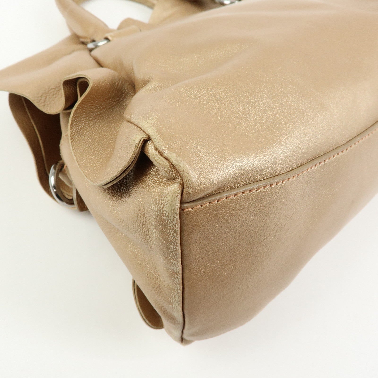 PRADA Frilled Leather Tote Bag Hand Bag Champagne Gold