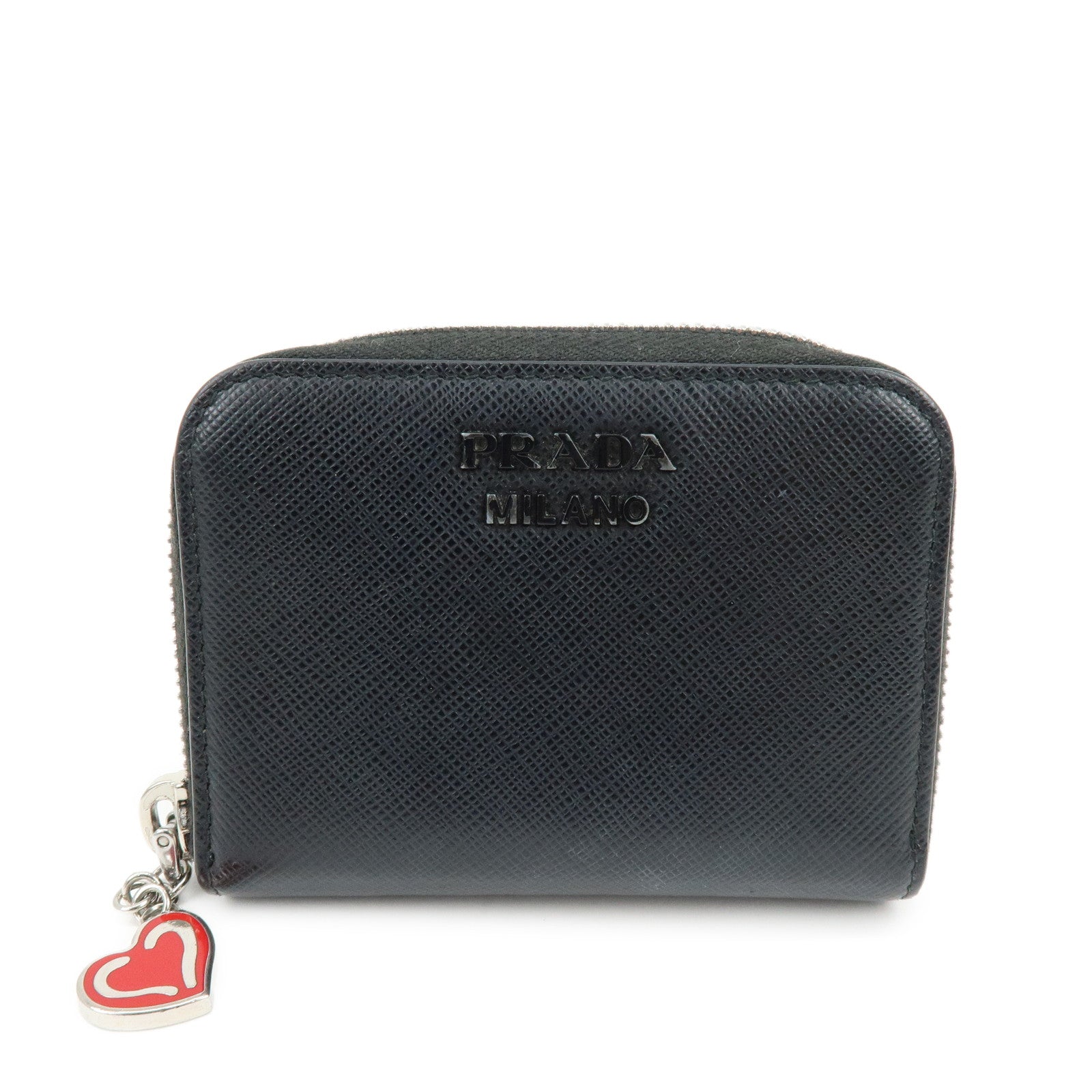 PRADA Saffiano Leather Compact Wallet Coin Case Card Case Black
