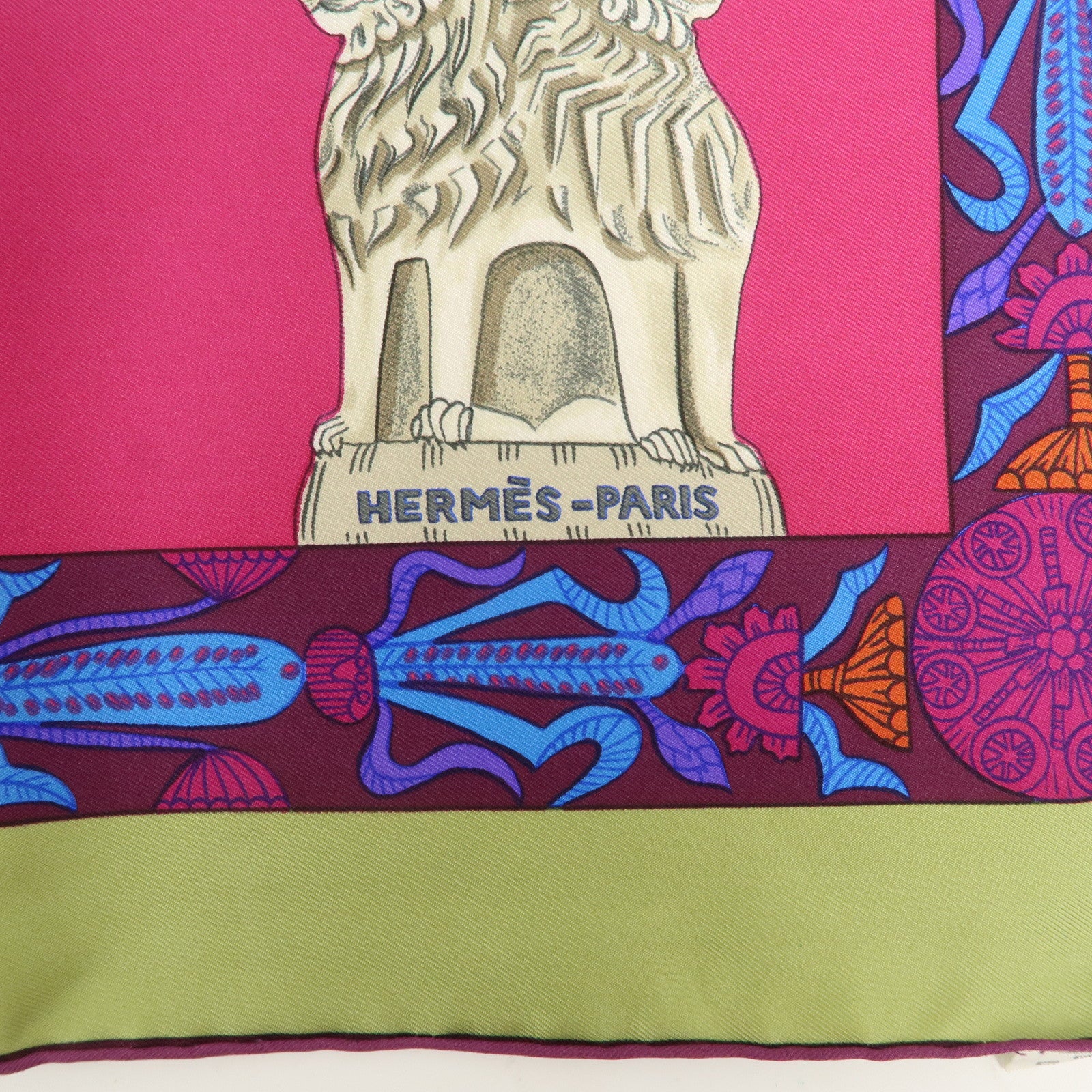 HERMES Carre 90 Silk 100% Scarf TORANA Pink Blue Green Used