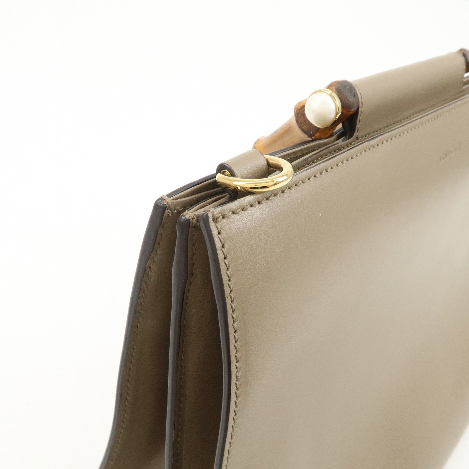 GUCCI Bamboo Nymphaea Leather 2Way Hand Shoulder Bag Gray 453764