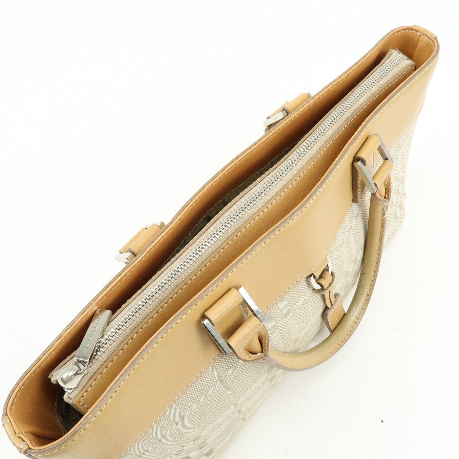 BURBERRY Canvas Leather Hand Bag Tote Bag Beige Light Beige