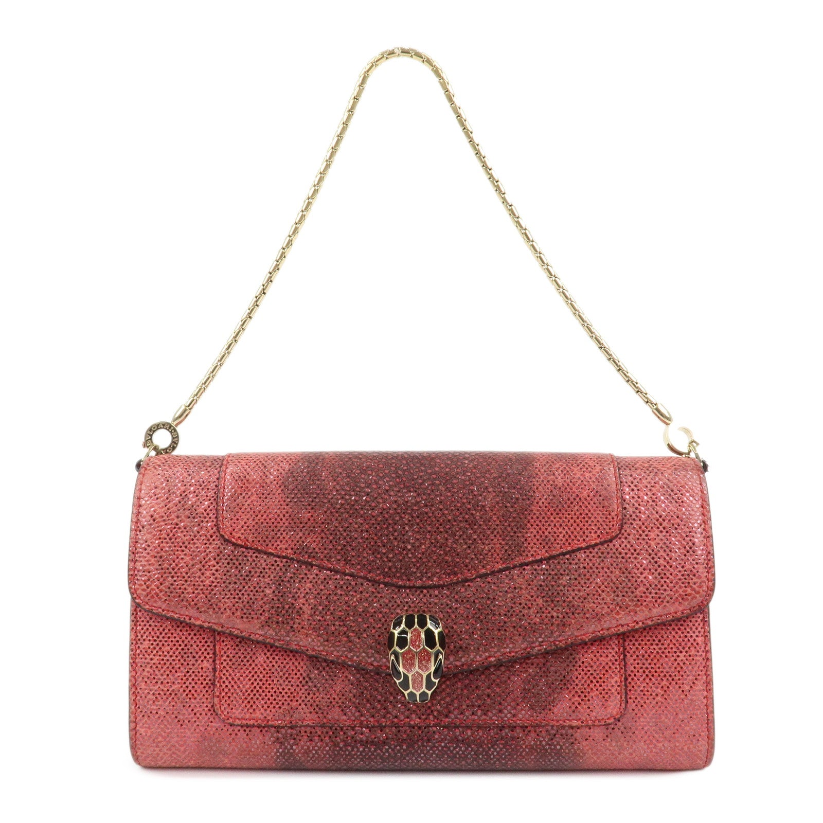 BVLGARI Serpenti Chain Strap Long Wallet Python Embossed Pink