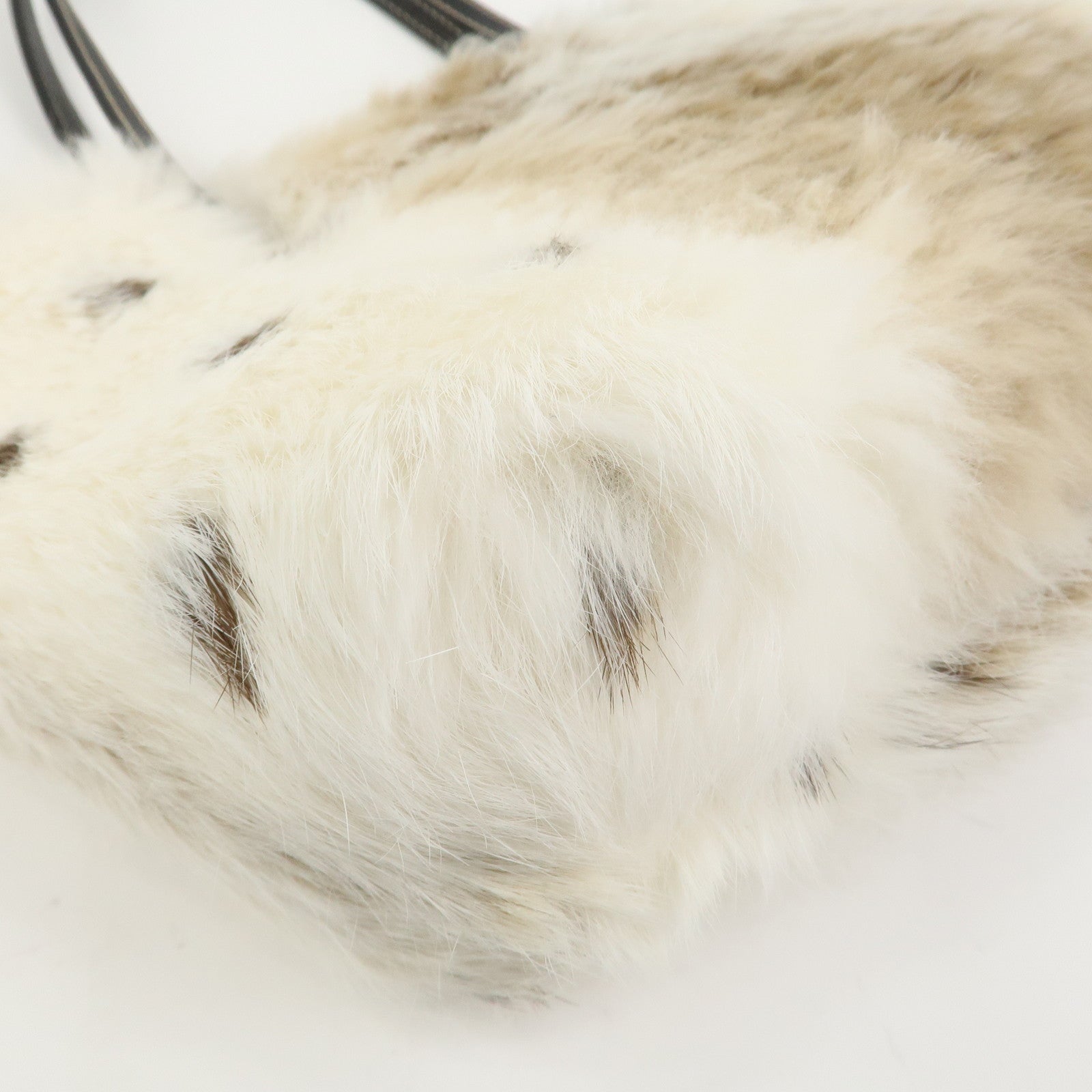 FENDI Fur Leather Hand Bag Tote Bag Ivory Light Brown 8BH056