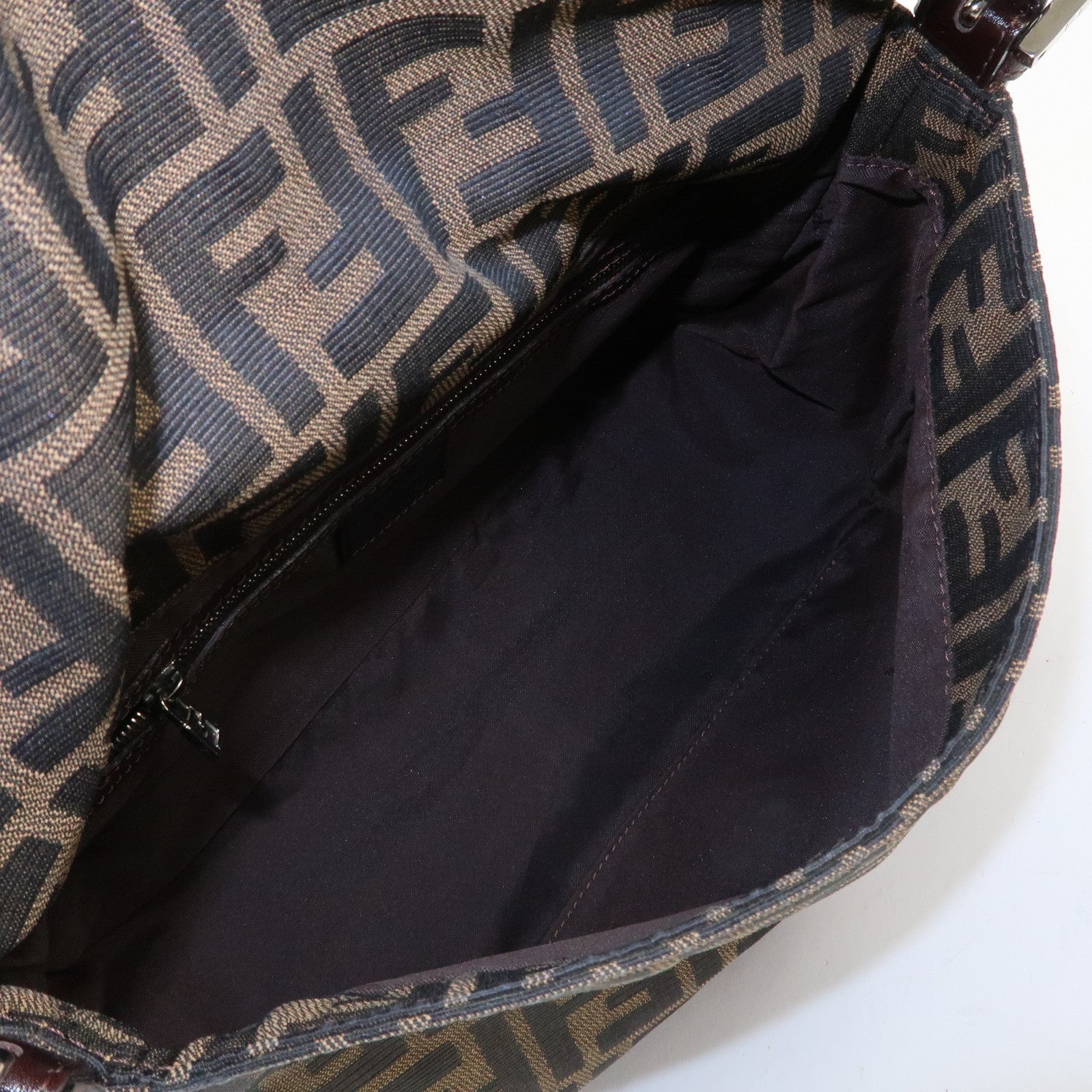 FENDI Mamma Baguette Zucca Canvas Leather Shoulder Bag Brown 26325