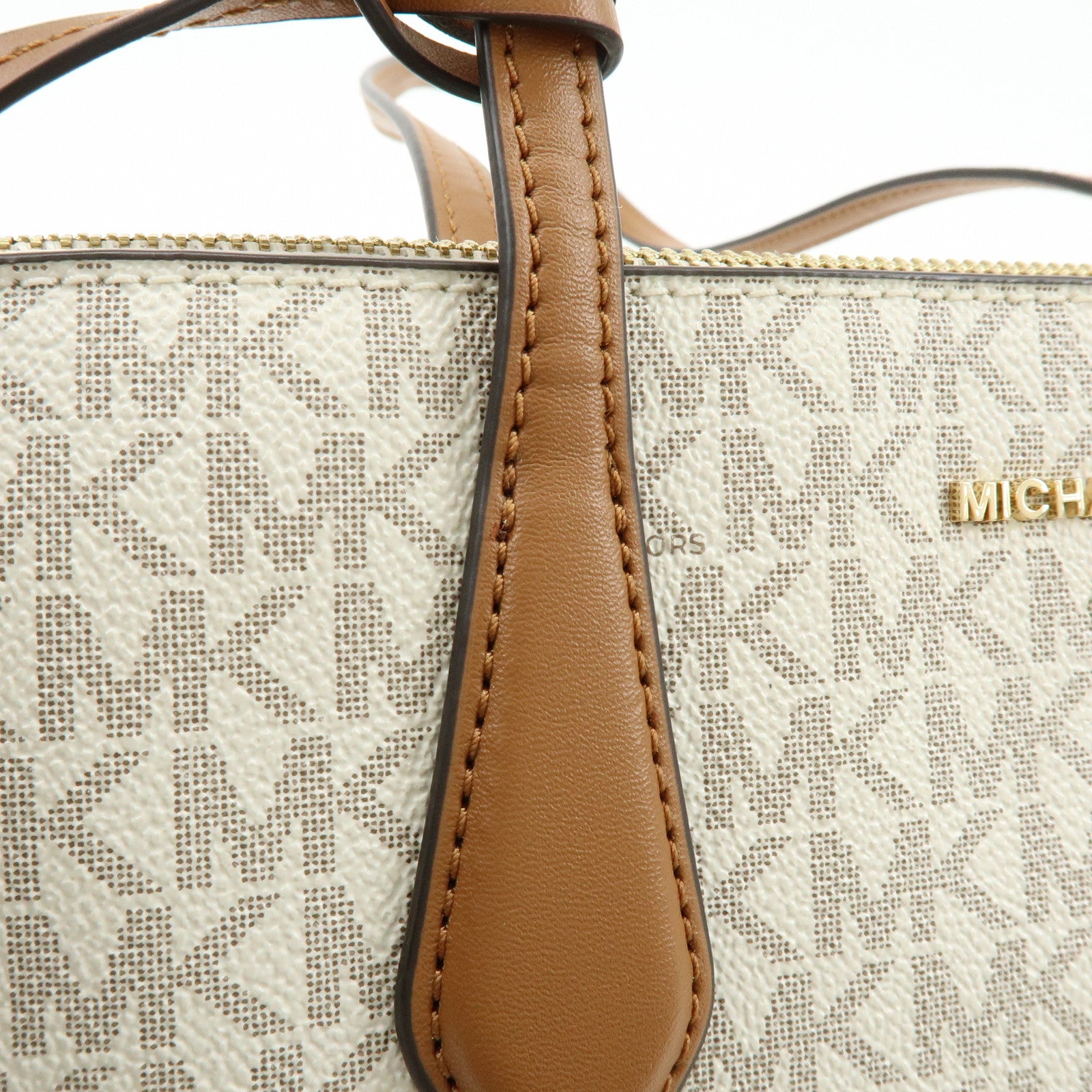 MICHAEL KORS MK Signature PVC Leather Shoulder Bag Ivory Brown