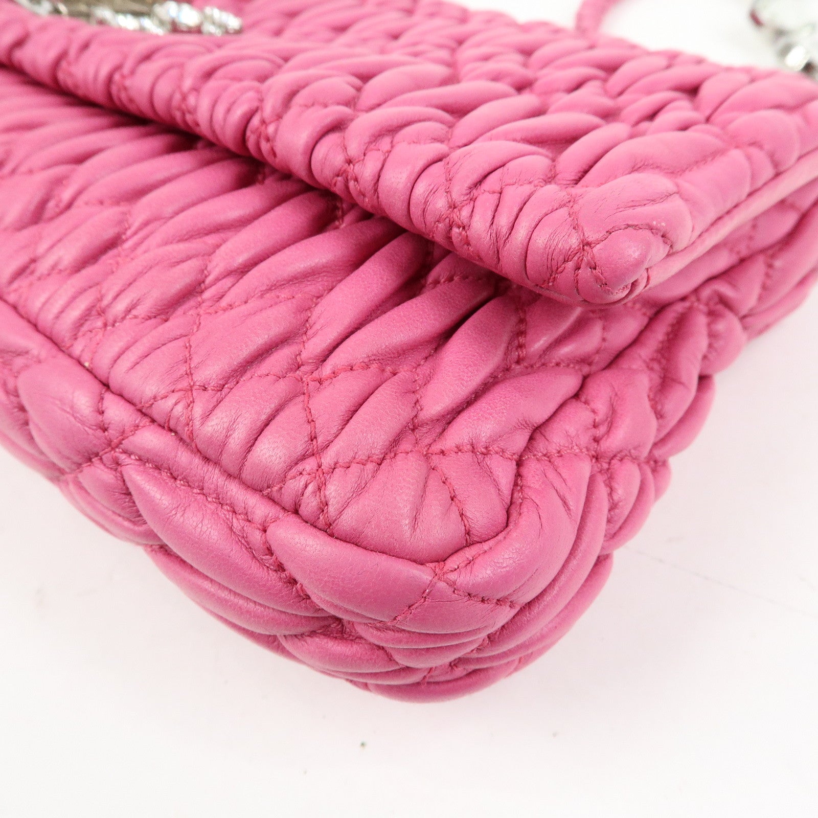 MIU MIU Matelasse Nappa Leather Rhinestone 2Way Bag Pink RP0169