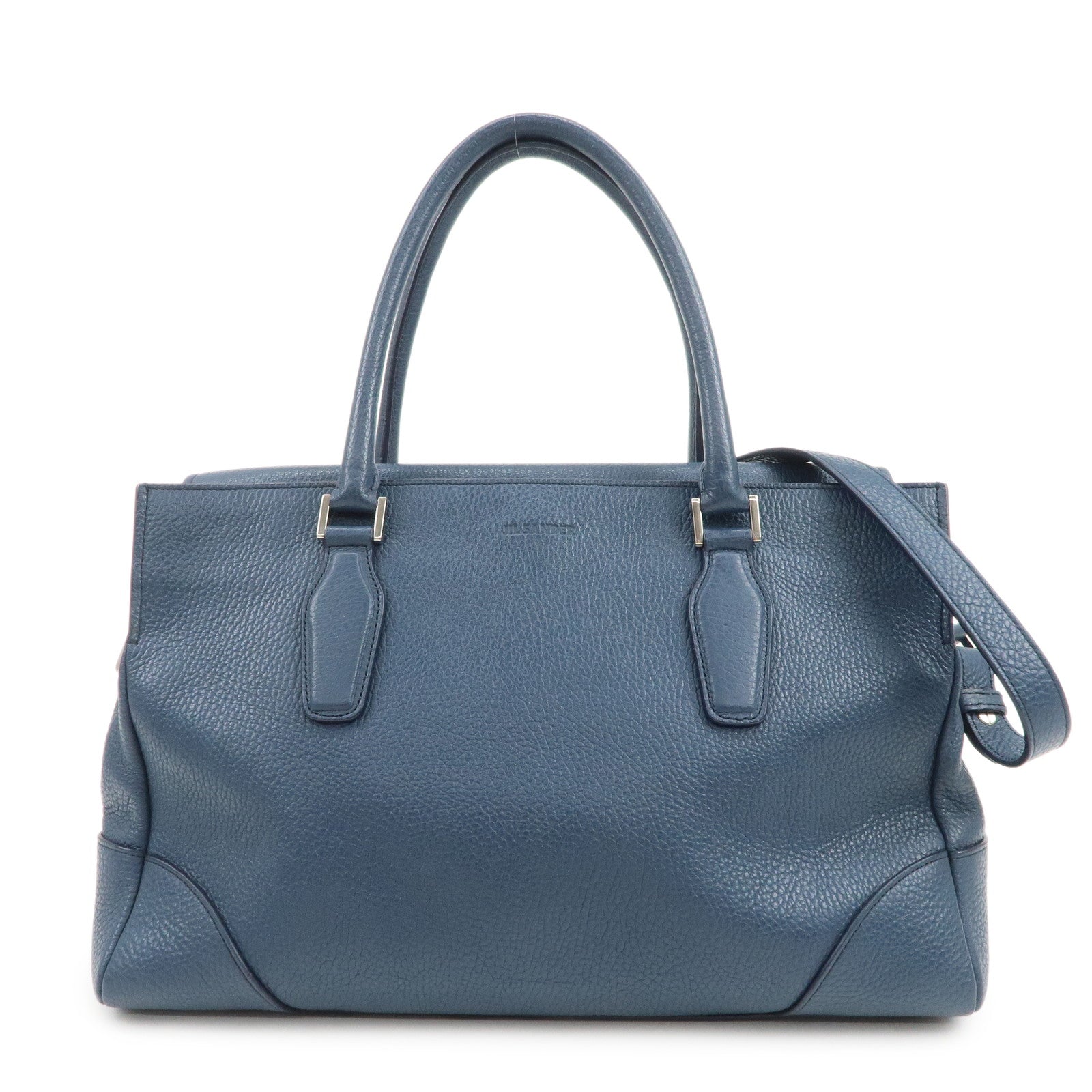 JIL SANDER Logo Leather 2WAY Bag Hand Bag Shoulder Bag Navy