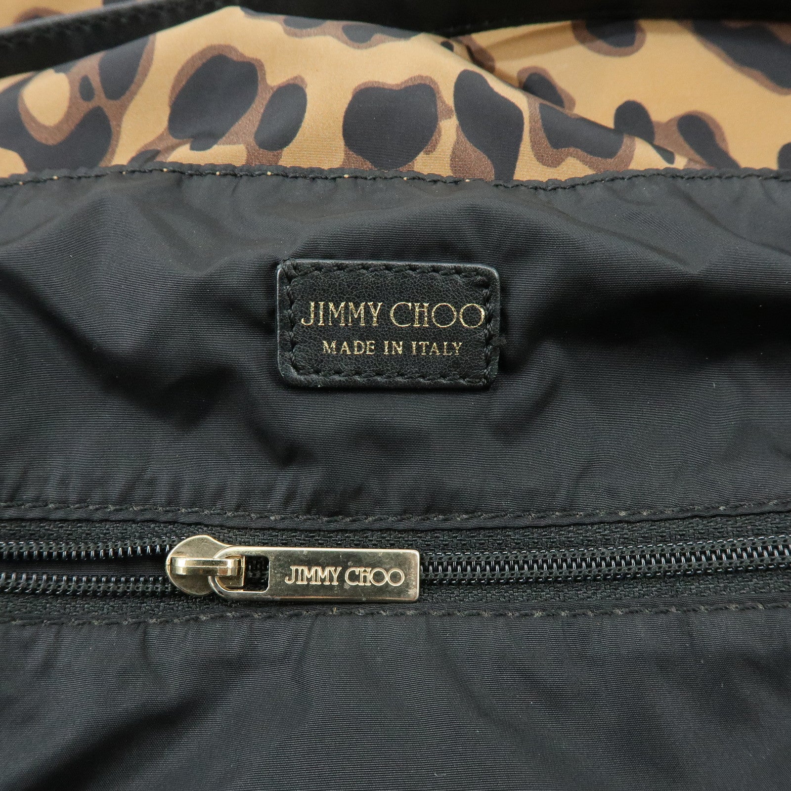 JIMMY CHOO Nylon Leather Shoulder Bag Hand Bag Animal Print Brown