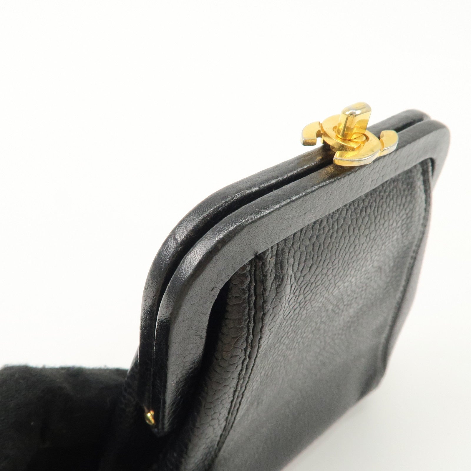 CHANEL COCO Mark Caviarskin Purse Wallet Pouch Black Used