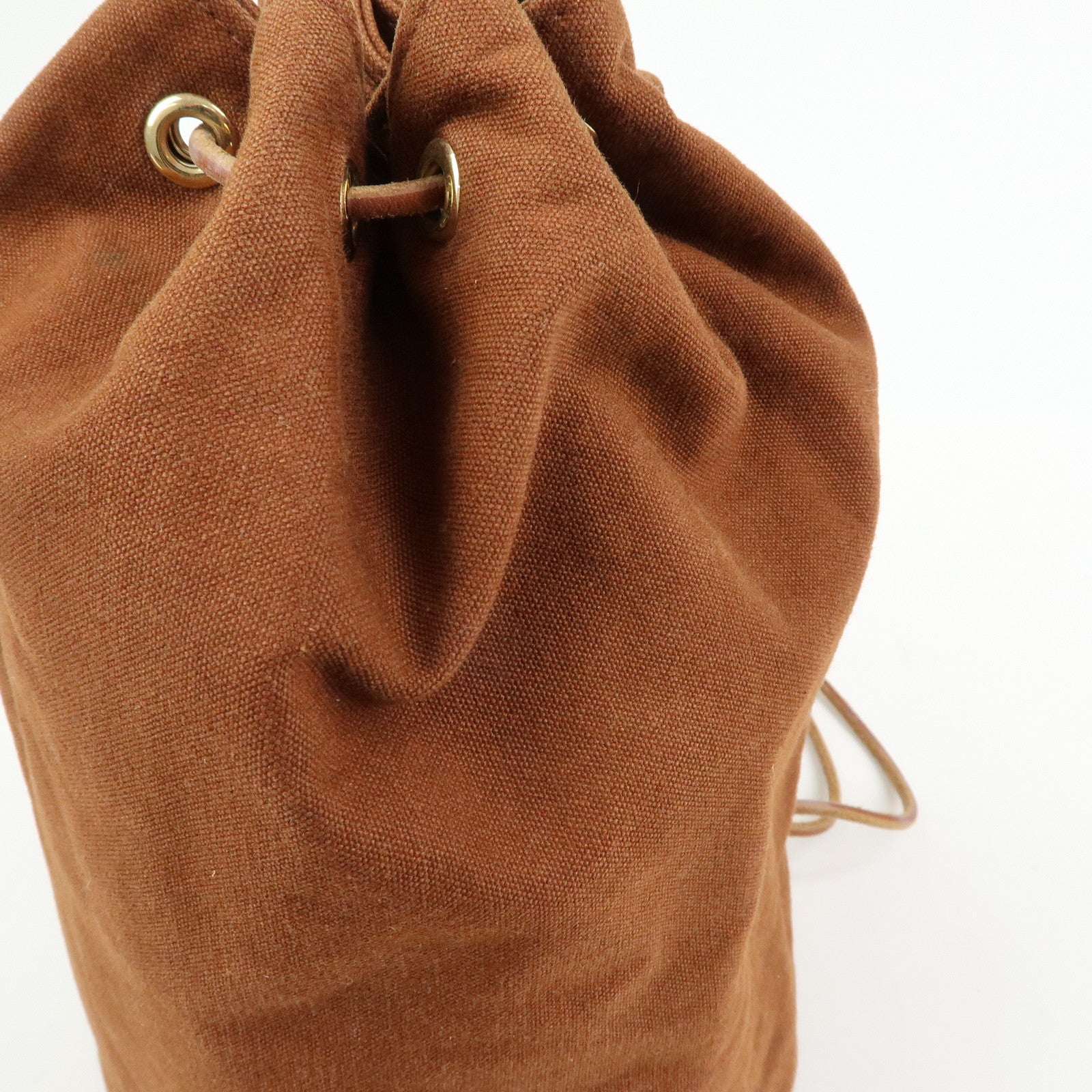 HERMES Porochon Mimil PM Canvas Leather Drawstring Backpack Brown