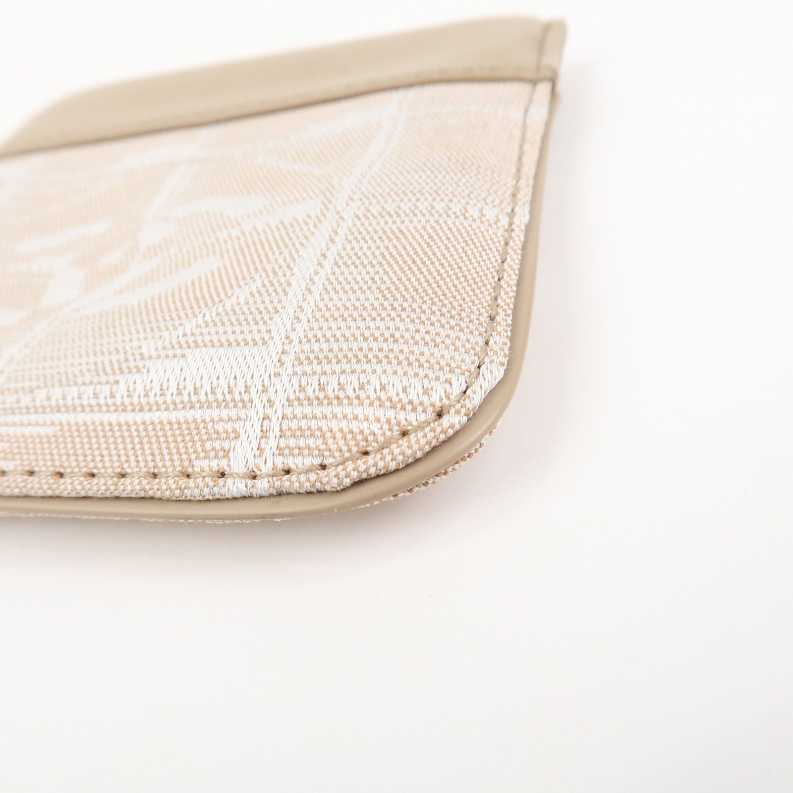 CHANEL New Travel Line Nylon Jacquard Leather Coin Case Greige
