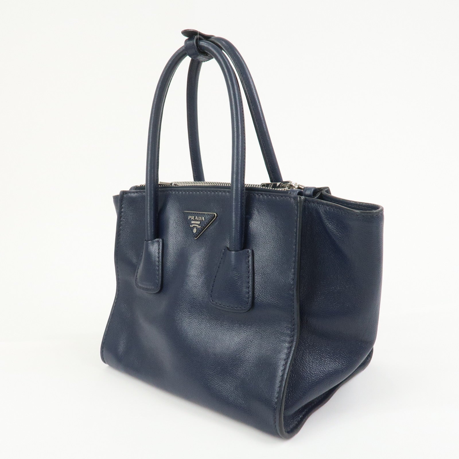 PRADA Triangle Logo 2 Way Bag Tote Bag Shoulder Bag Navy B2625M