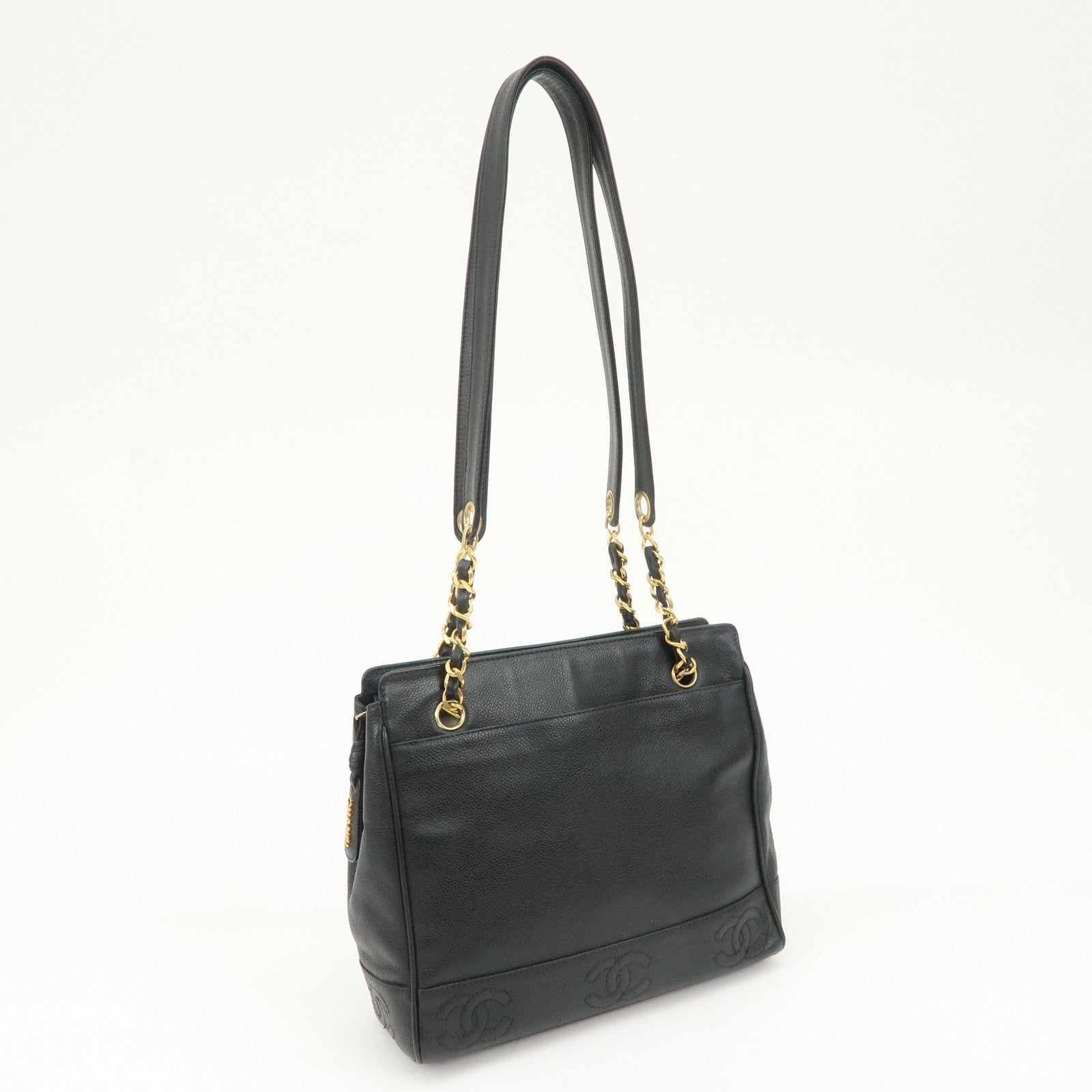 CHANEL Triple COCO Mark Caviarskin Chain Shoulder Bag Black