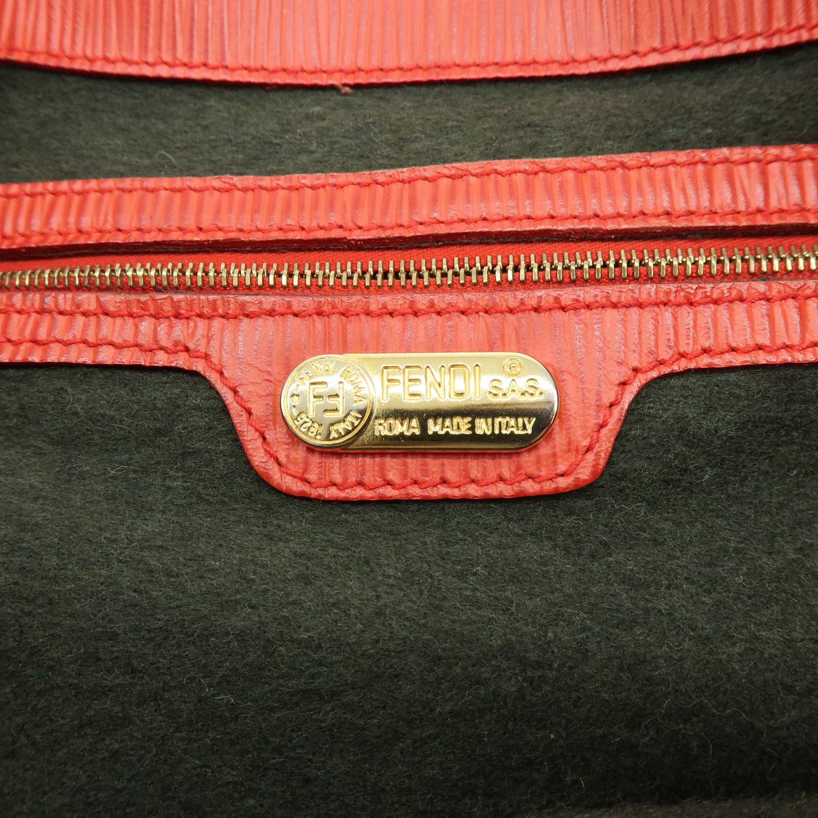 FENDI Fur Leather Tote Bag Hand Bag Shoulder Bag Red 321262900069