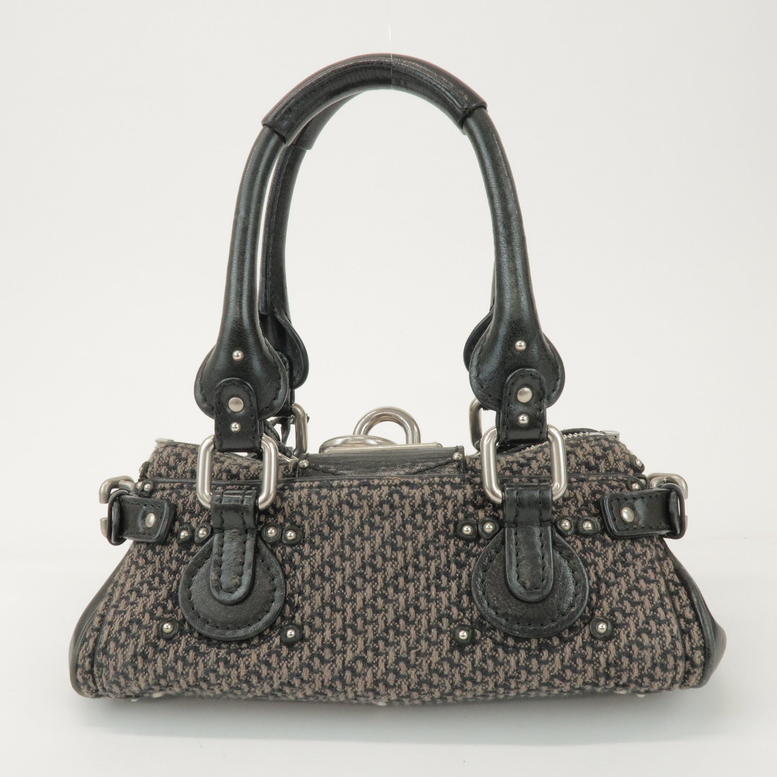 Chloe Paddington Mini Tweed Leather Hand Bag Black Brown