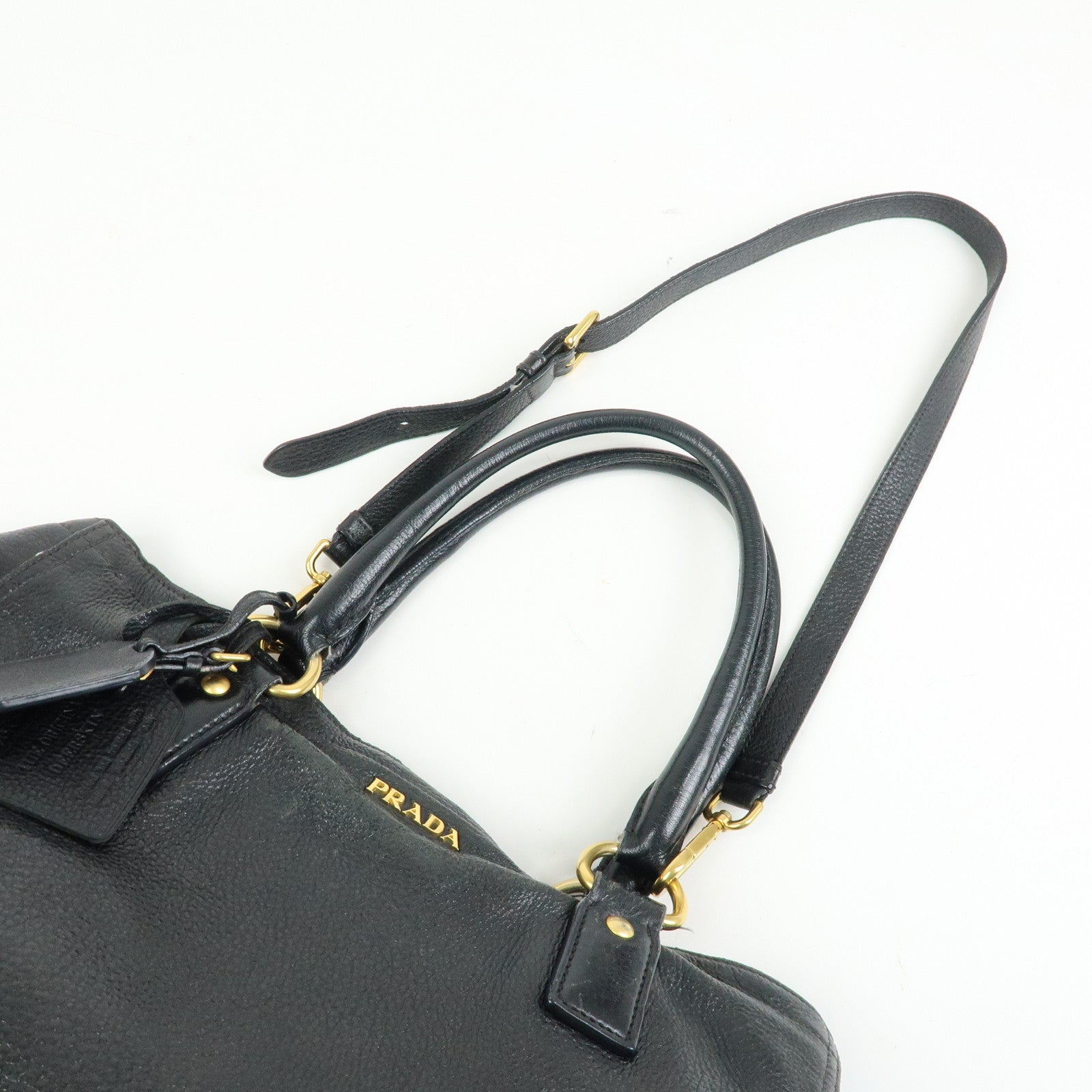 PRADA Logo Leather 2Way Bag Hand Bag Shoulder Bag Black BR4083