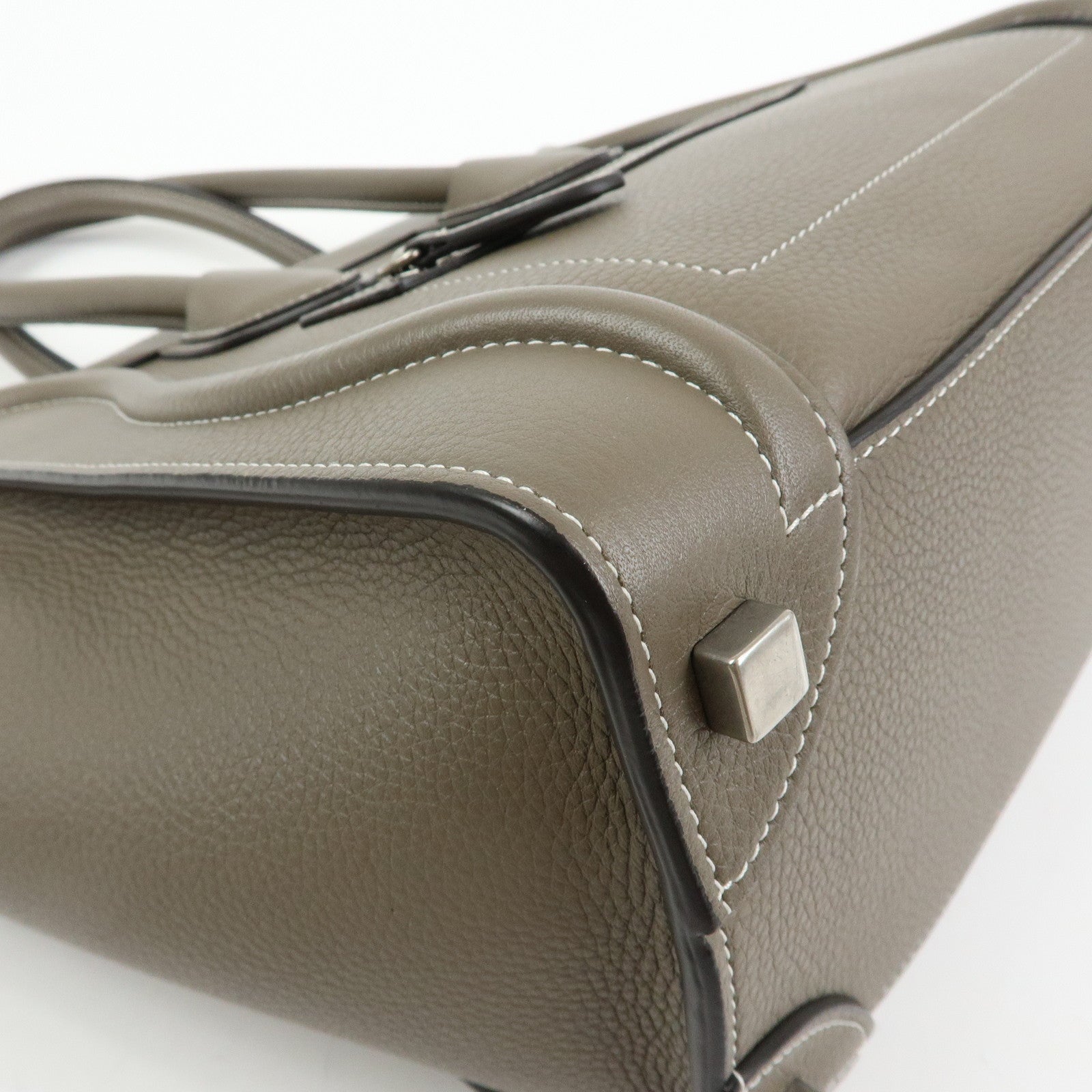 CELINE Luggage Micro Shopper Calf Leather Hand Bag Gray