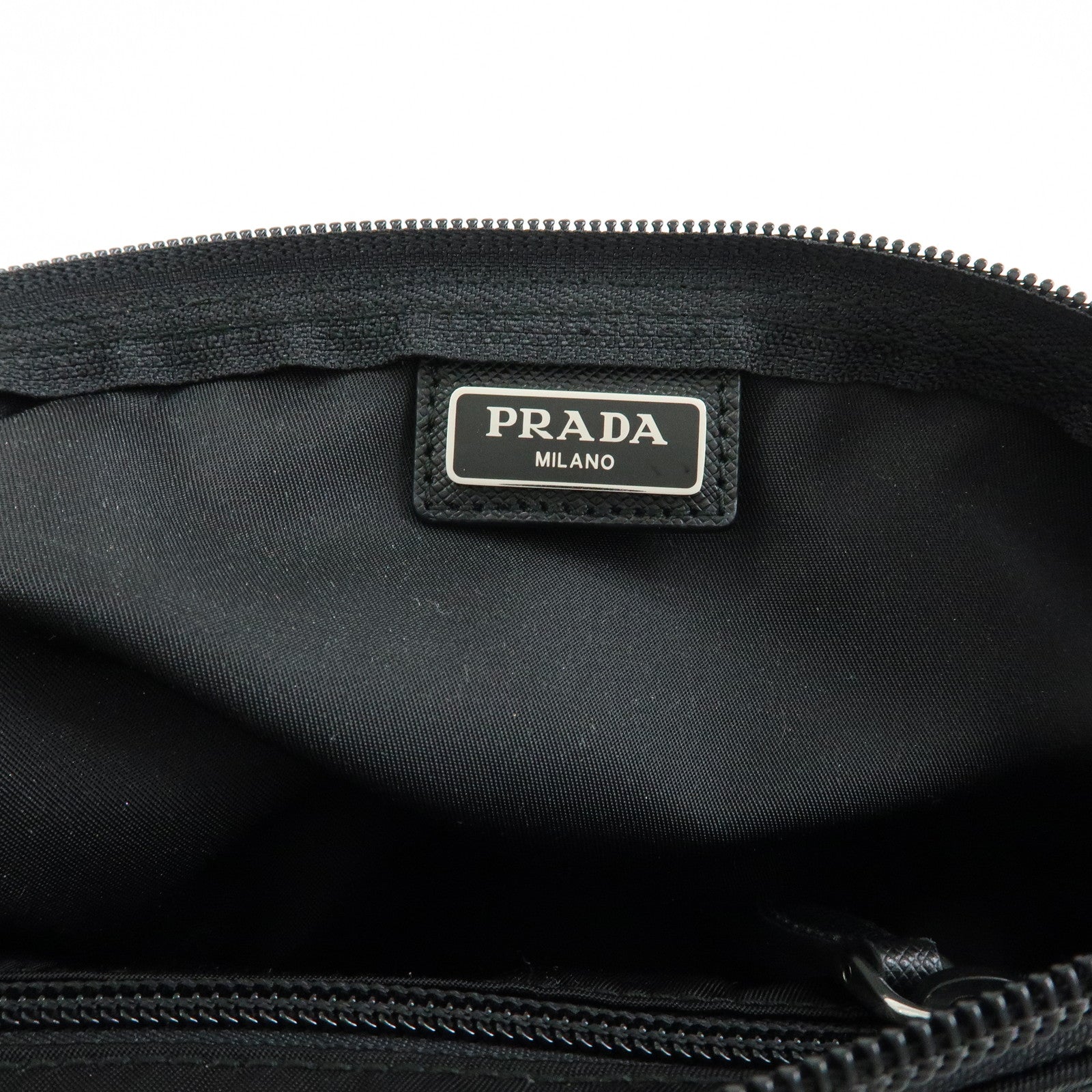 PRADA Triangle Logo Nylon Saffiano Leather Cosmetic Pouch 1NA693