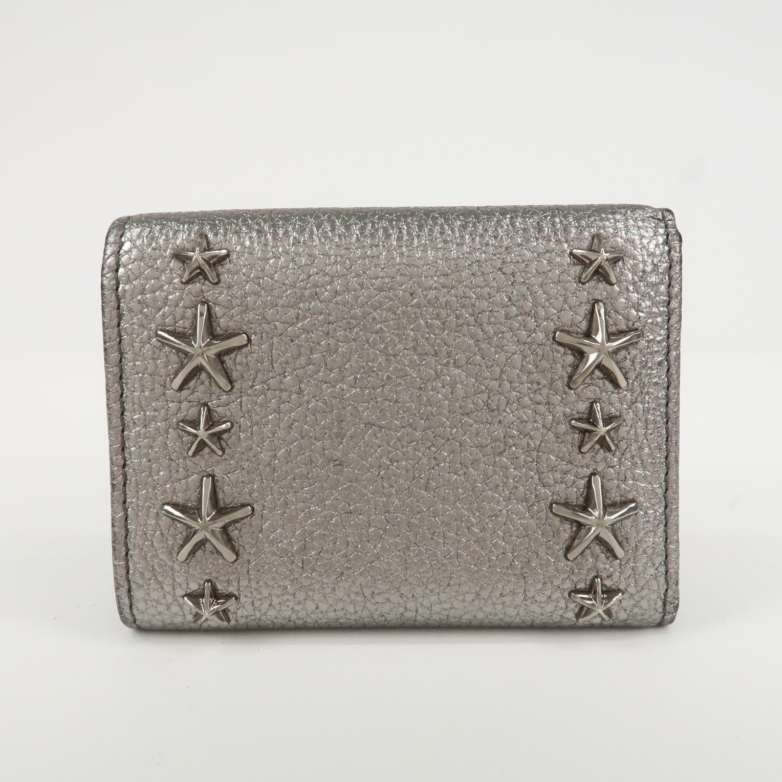 JIMMY CHOO 202 NEMO Studs Leather Compact Wallet Silver Used