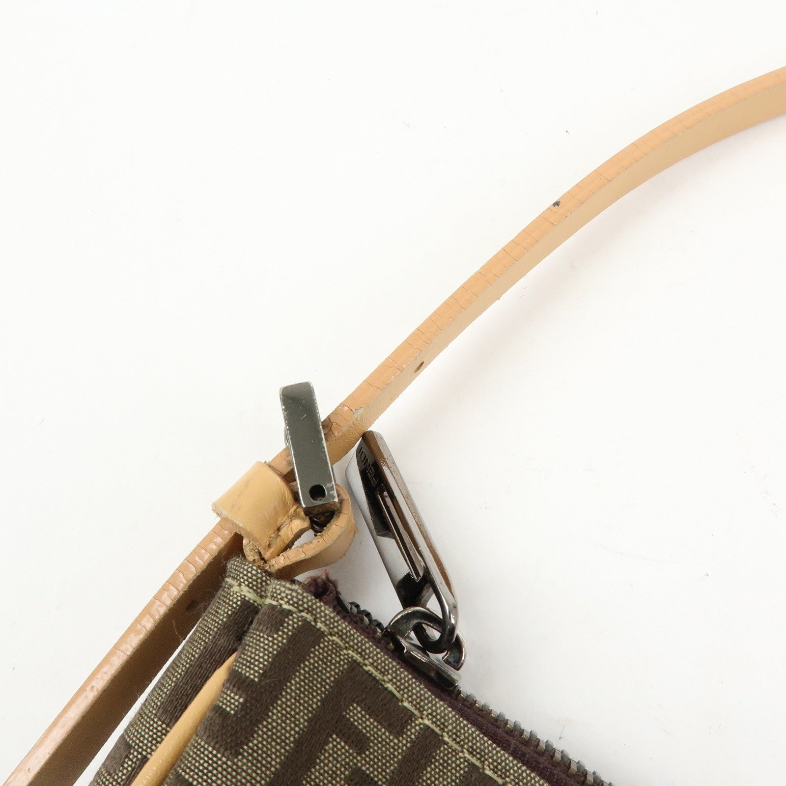FENDI Zucchino Canvas Leather Shoulder Bag Hand Bag Beige 8BR144