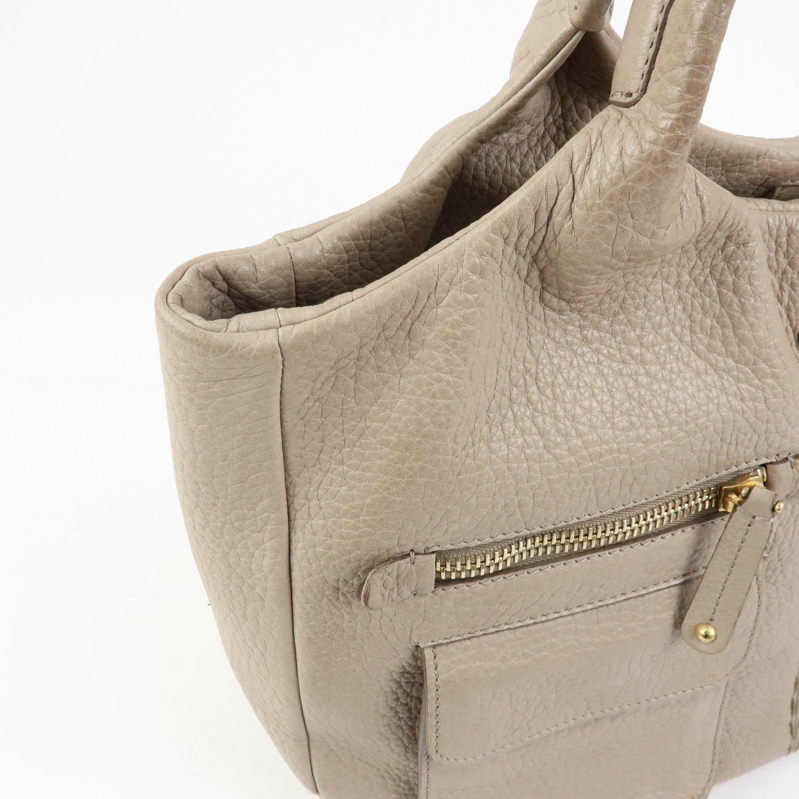 TOD'S Leather Tote Bag Shoulder Bag Hand Bag Greige