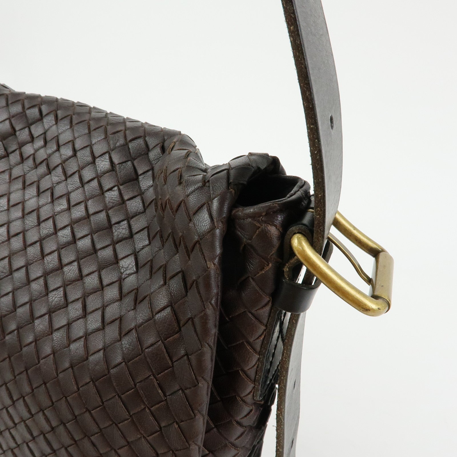 BOTTEGA VENETA Intrecciato Leather Shoulder Bag Dark Brown 163971