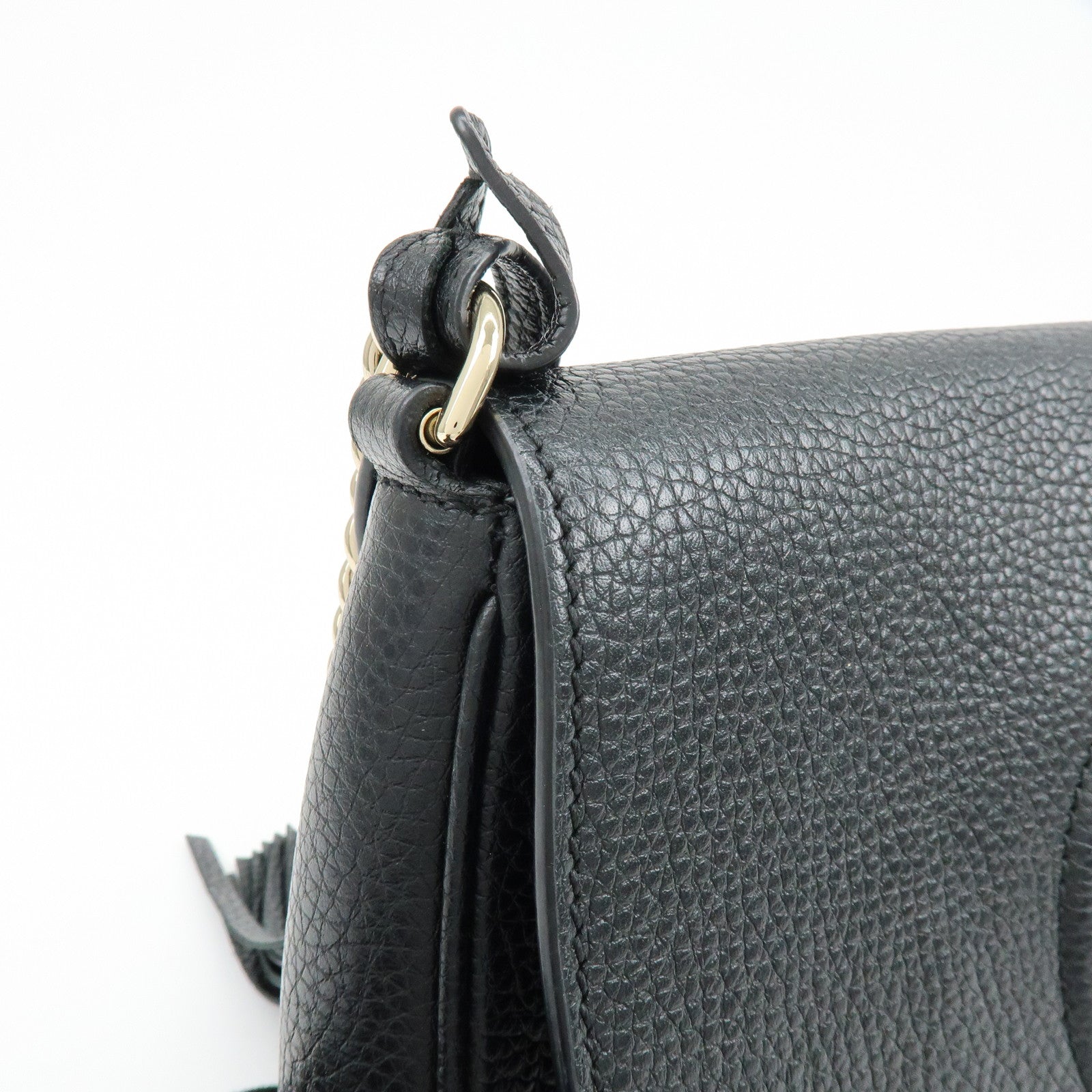 GUCCI SOHO Interlocking G Leather Chain Shoulder Bag Black 536224