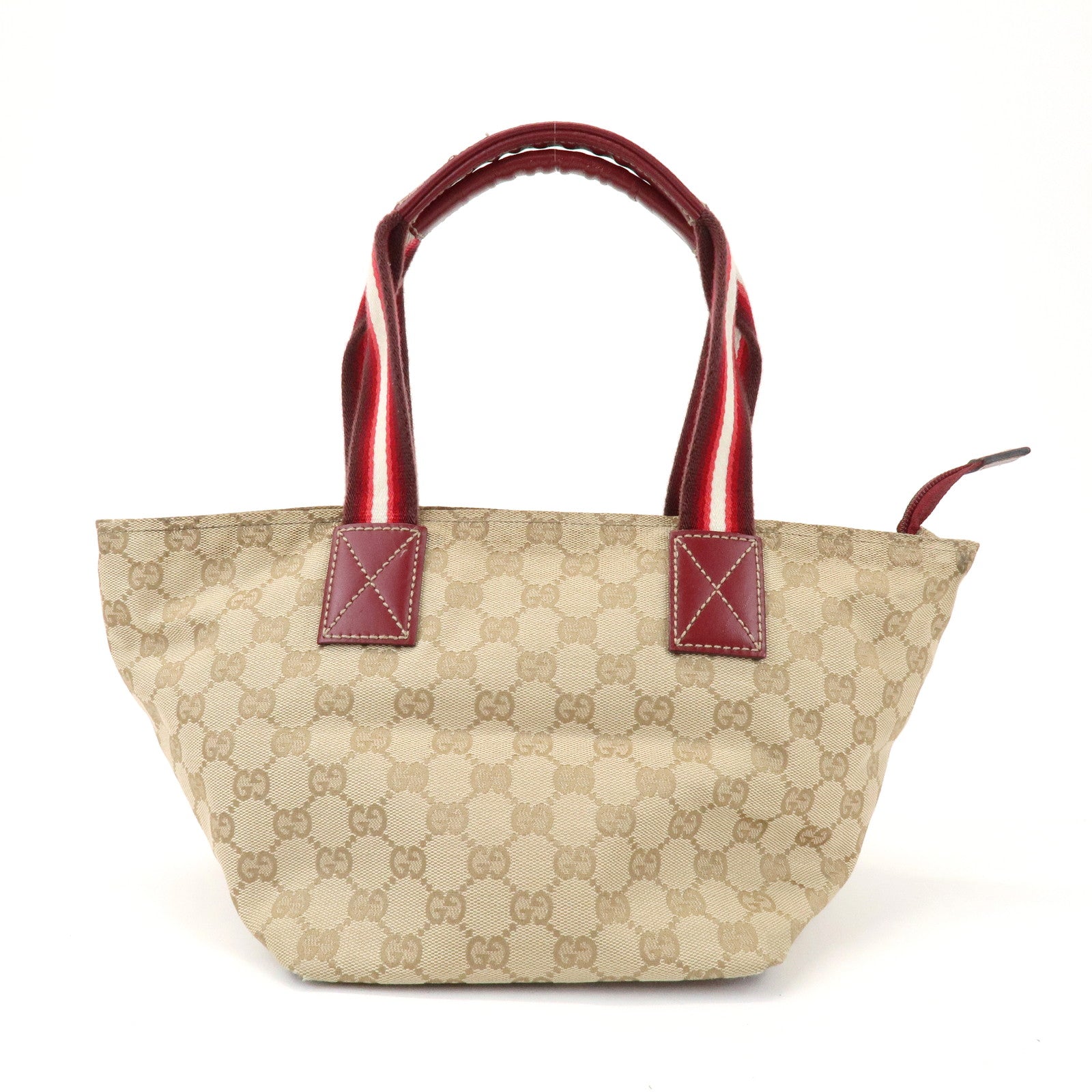 GUCCI GG Canvas Leather Tote Bag Hand Bag Beige Wine Red 131228