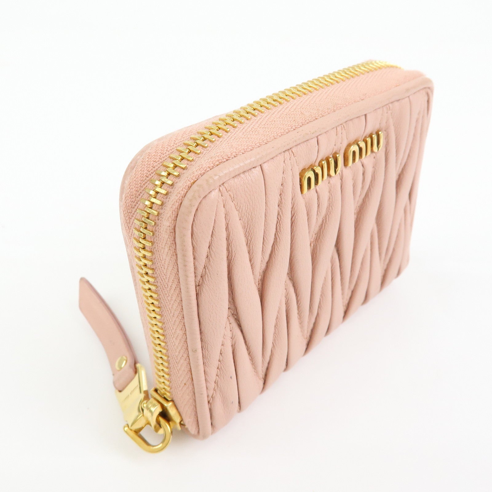 MIU MIU Matelasse Nappa Leather Compact Zippy Wallet Pink