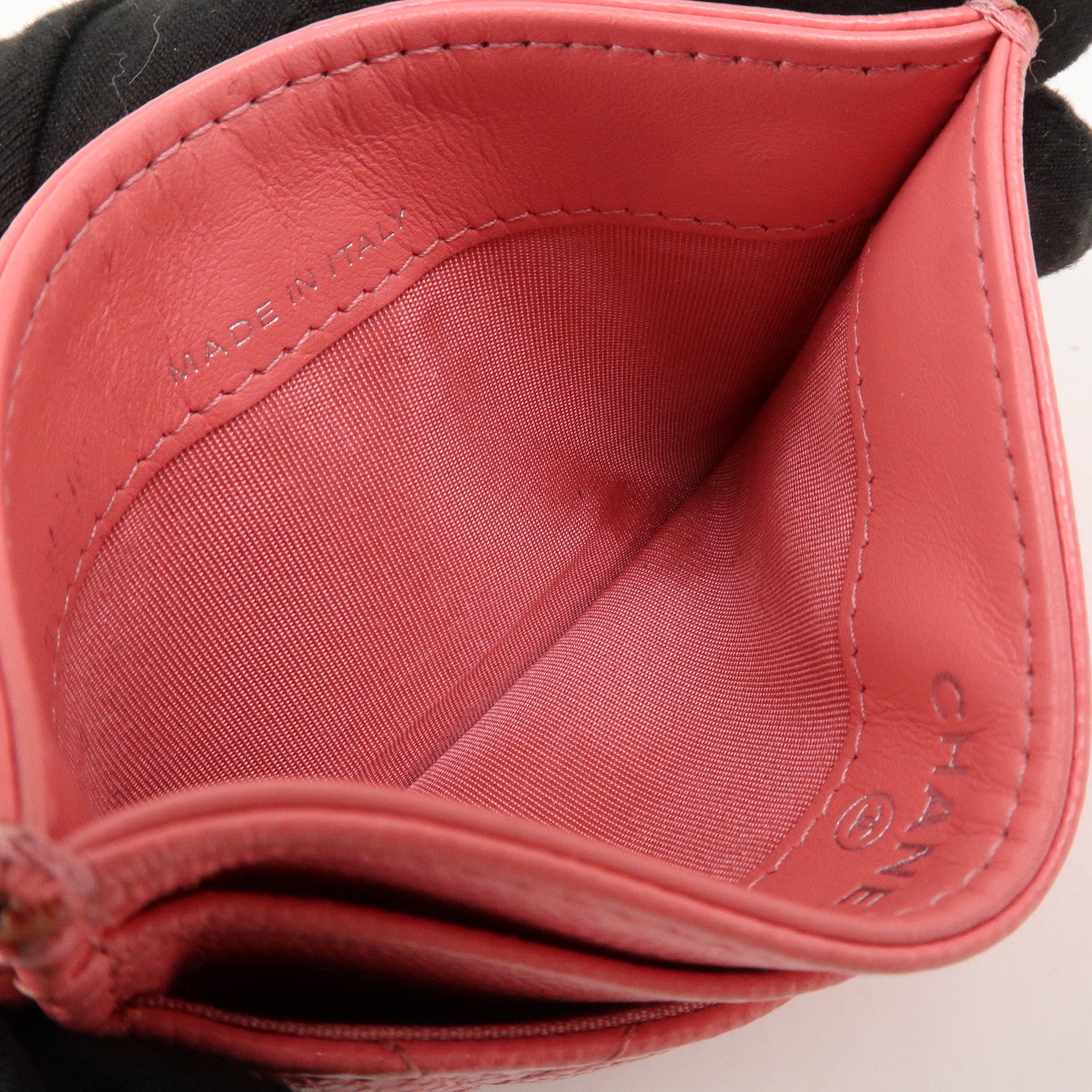 CHANEL COCO Mark Matelasse Caviarskin Card Case Pink