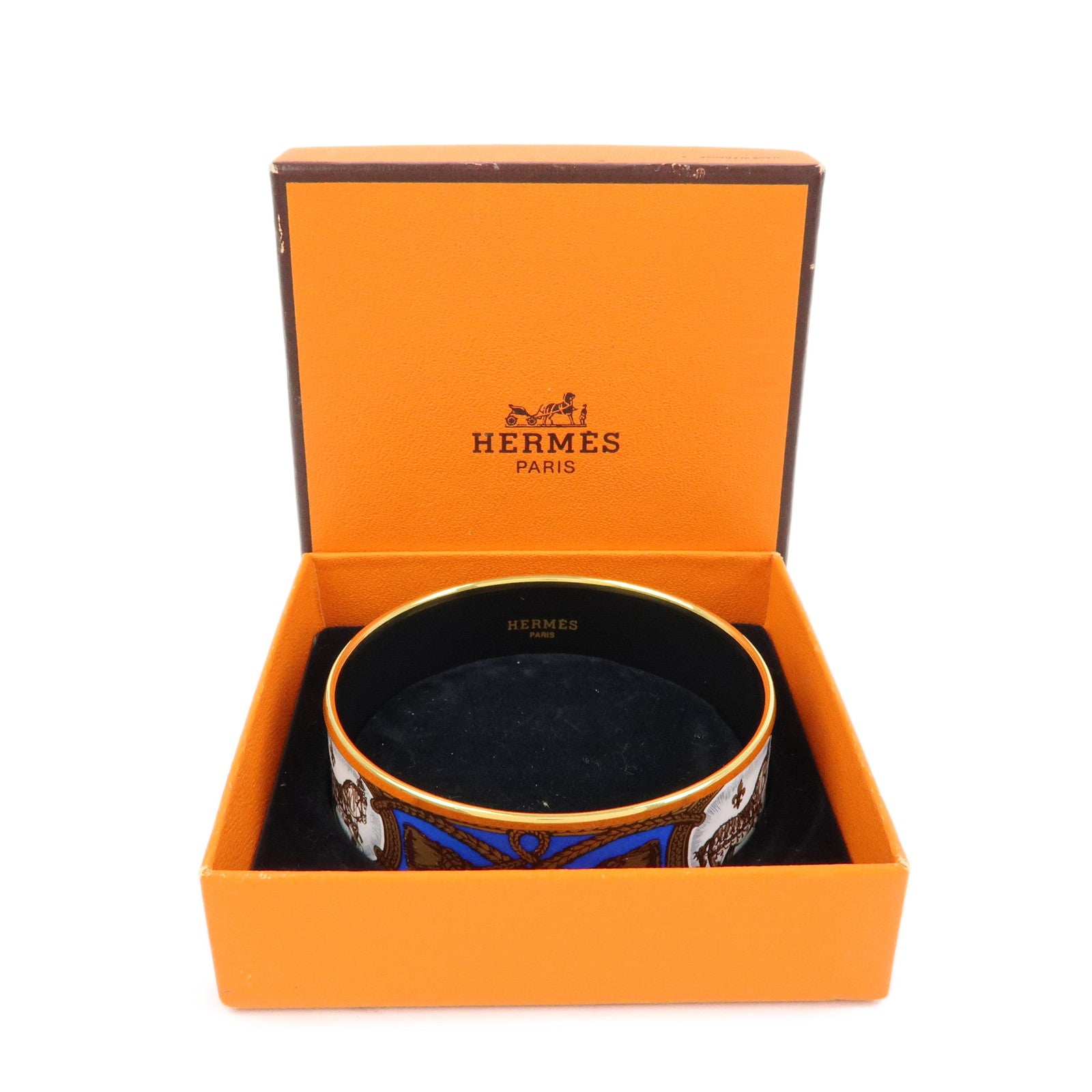 HERMES Email GM Gold Plated Bangle Bracelet Blue Gold