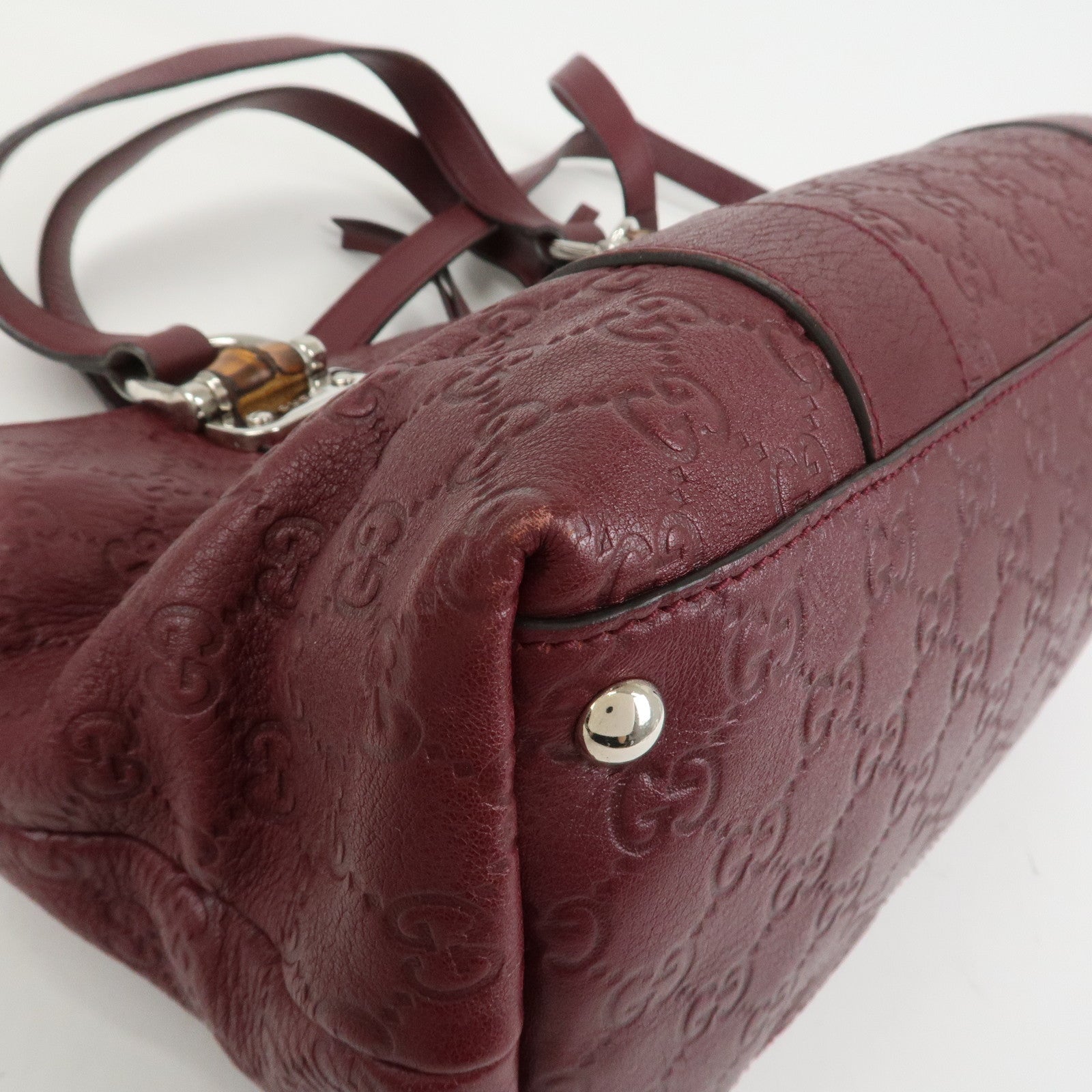 GUCCI Bamboo Guccissima Leather 2Way Bag Hand Bag Wine Red 355772